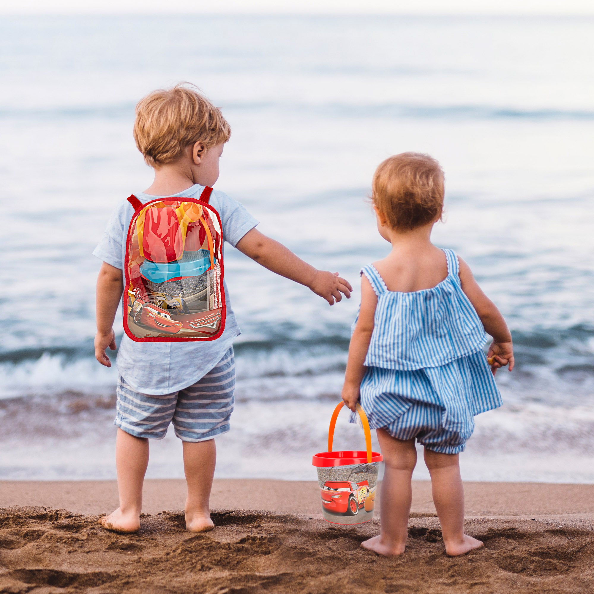 Cars Set cubo playa con accesorios y mochila transporte