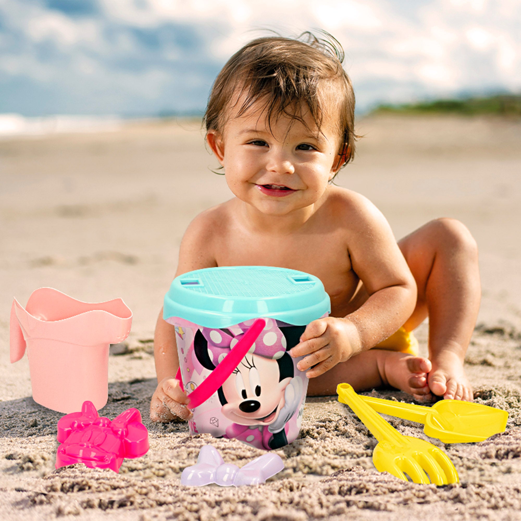 Minnie Set cubo playa con accesorios y mochila transporte