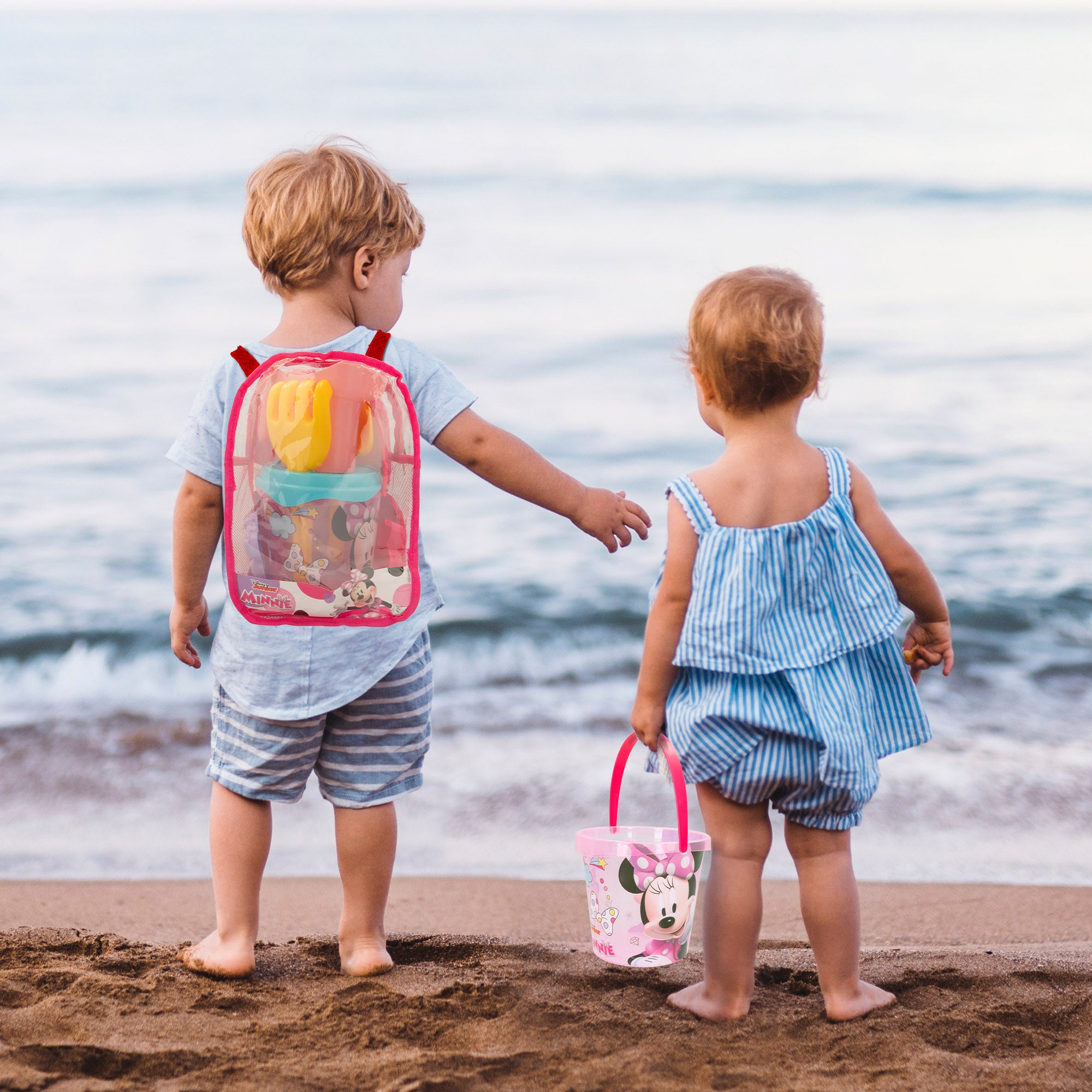 Minnie Set cubo playa con accesorios y mochila transporte