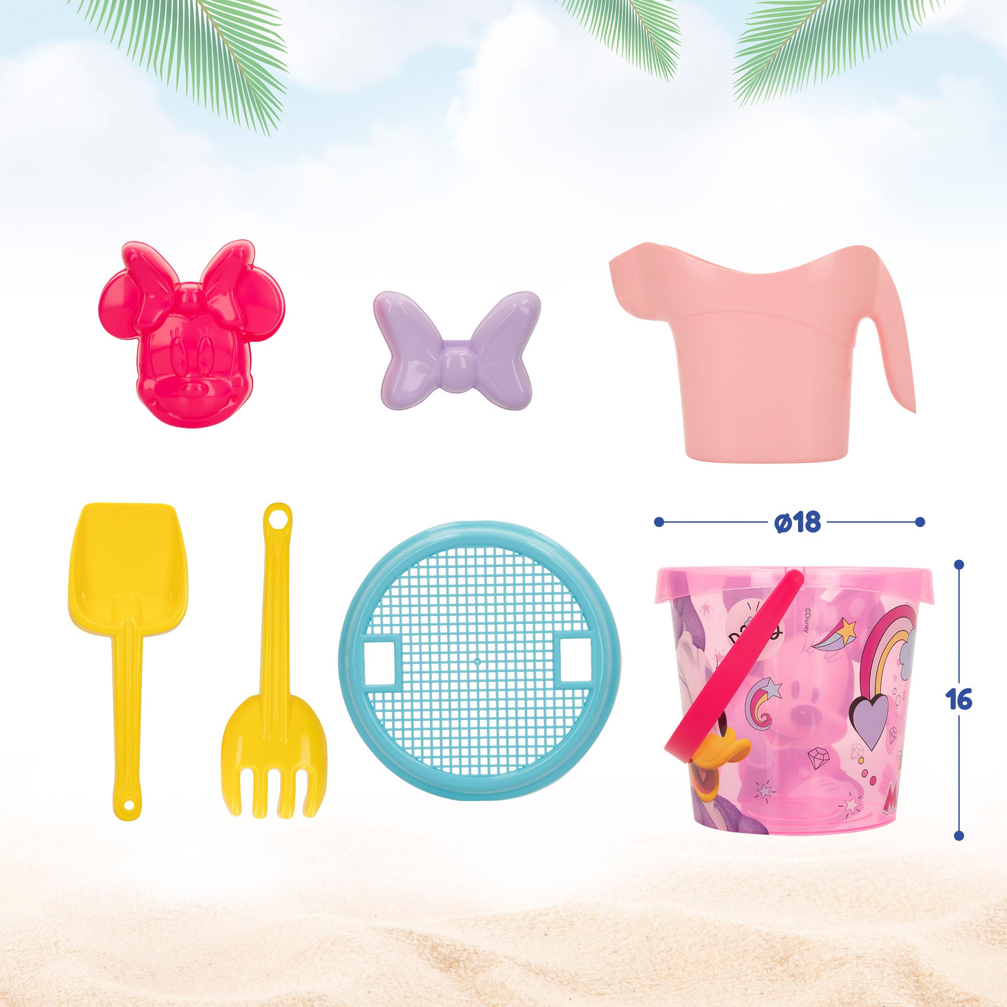 Minnie Set cubo playa con accesorios y mochila transporte