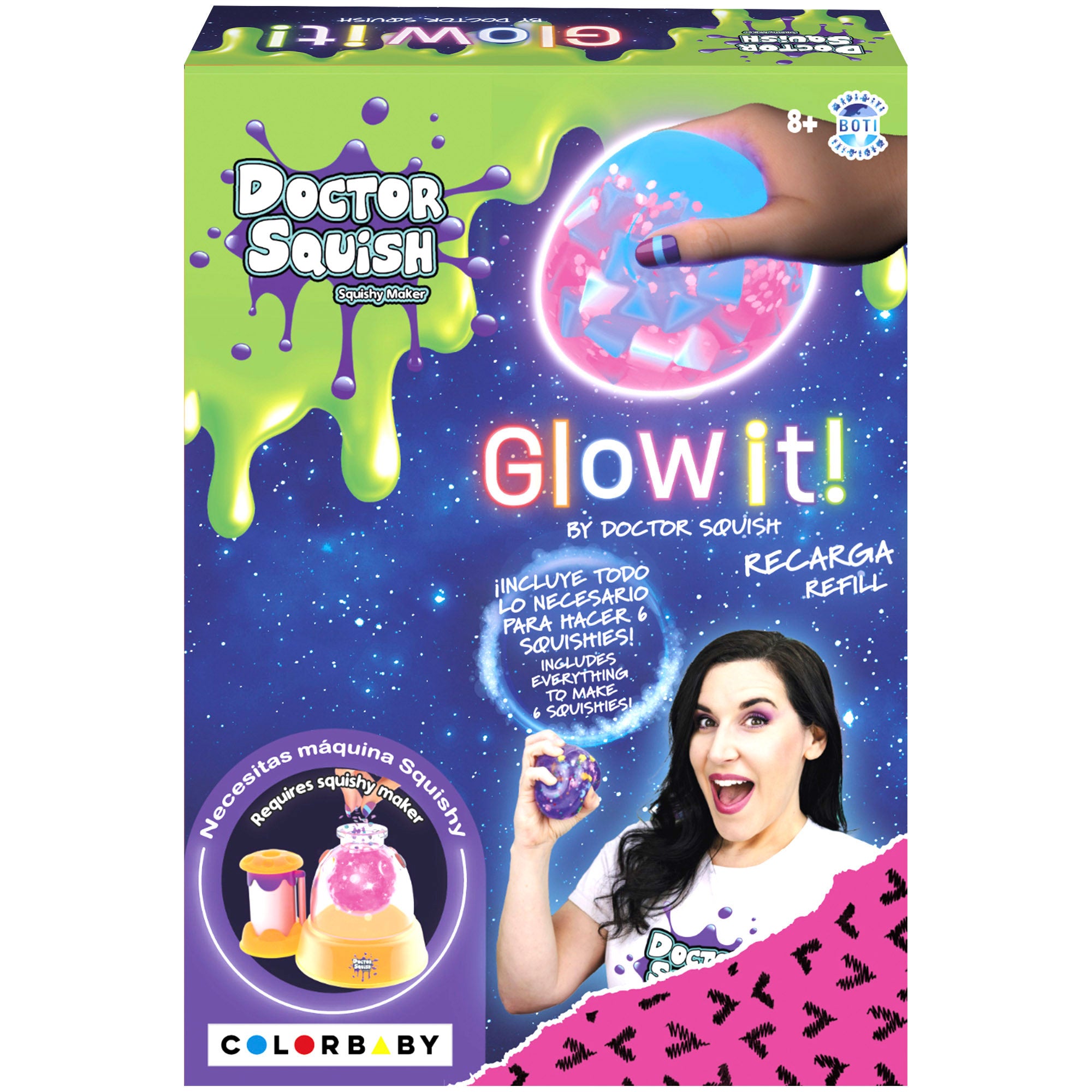 Doctor Squish Recarga Glow it! pack 6 squishies con accesorios