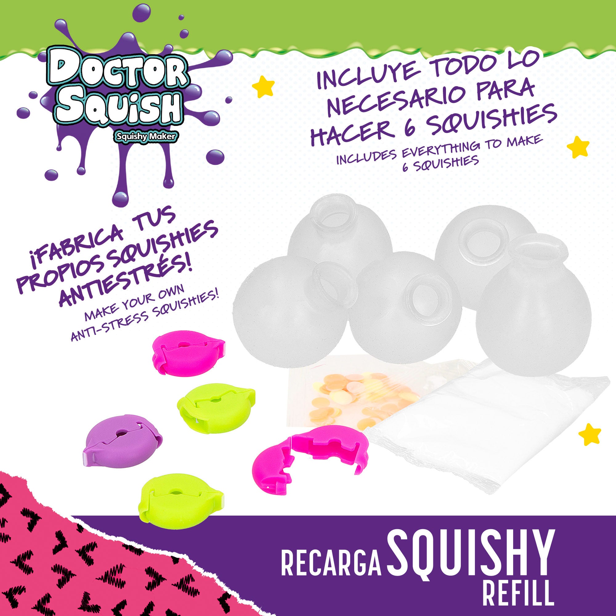 Doctor Squish Recarga Glow it! pack 6 squishies con accesorios