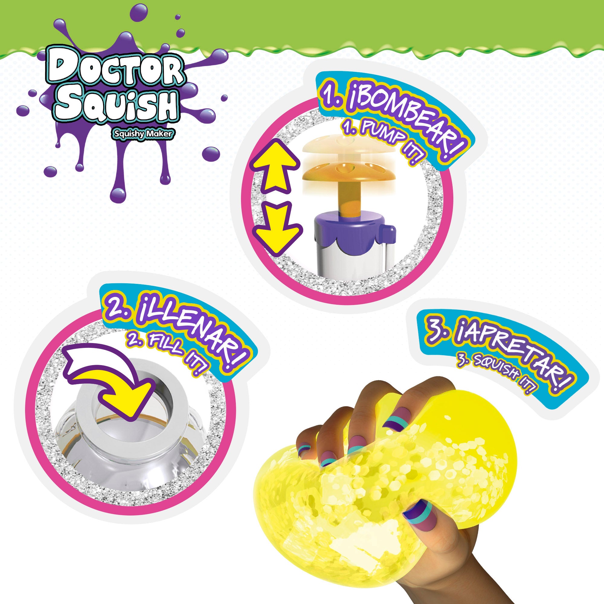 Doctor Squish Recarga Glow it! pack 6 squishies con accesorios