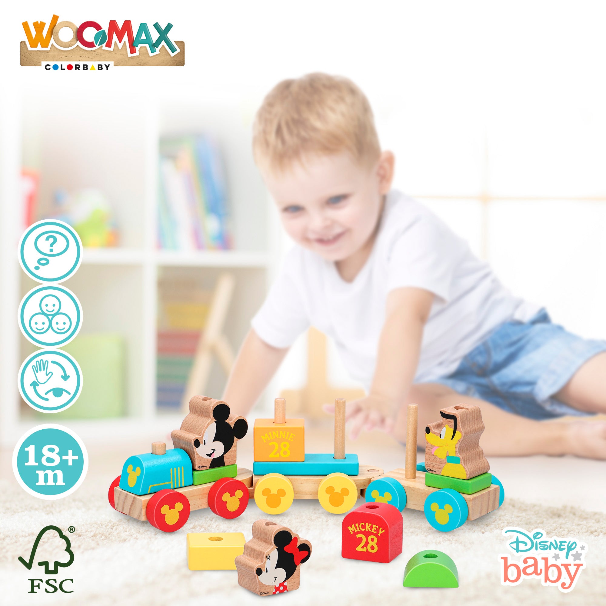 WOOMAX Disney Tren de madera Mickey y Minnie