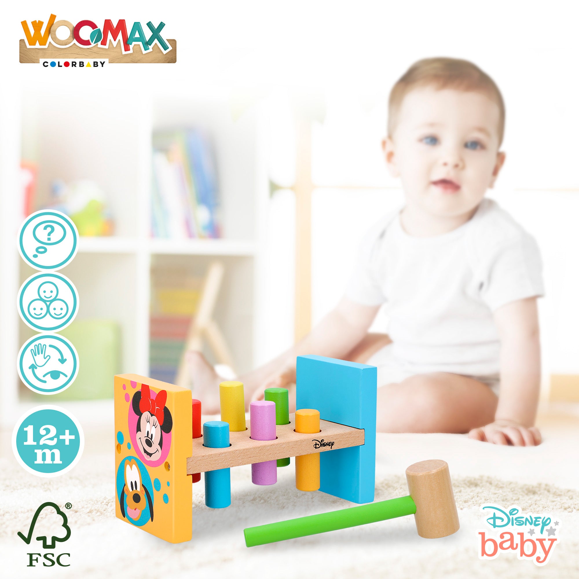 WOOMAX Disney Juego martillo y bloques de madera