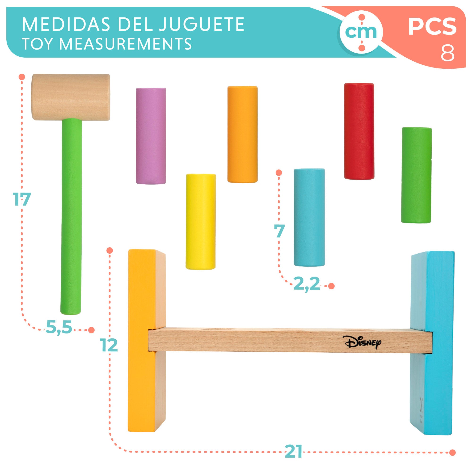 WOOMAX Disney Juego martillo y bloques de madera