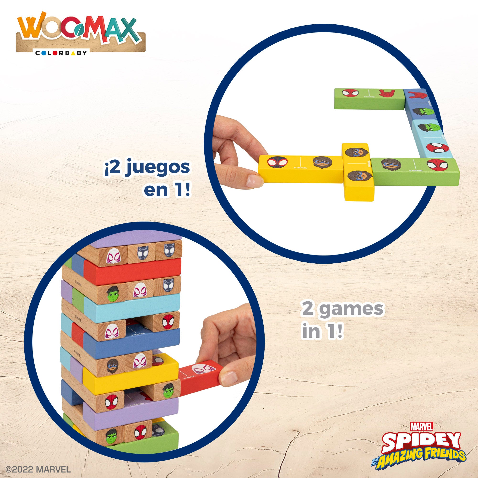 WOOMAX Spidey y su superequipo Juego de bloques de madera 2 en 1