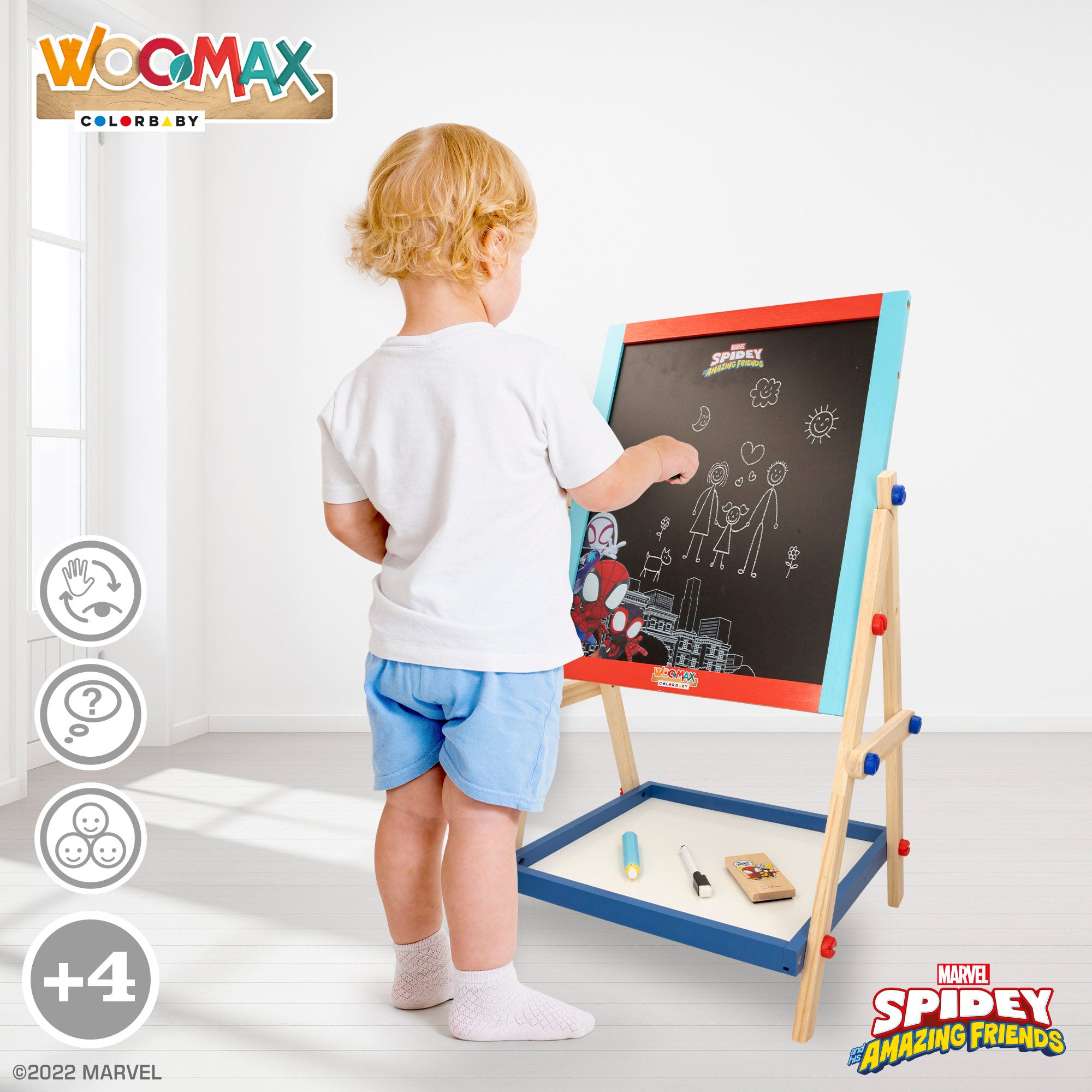 WOOMAX Spidey y su superequipo Pizarra caballete infantil 2 en 1