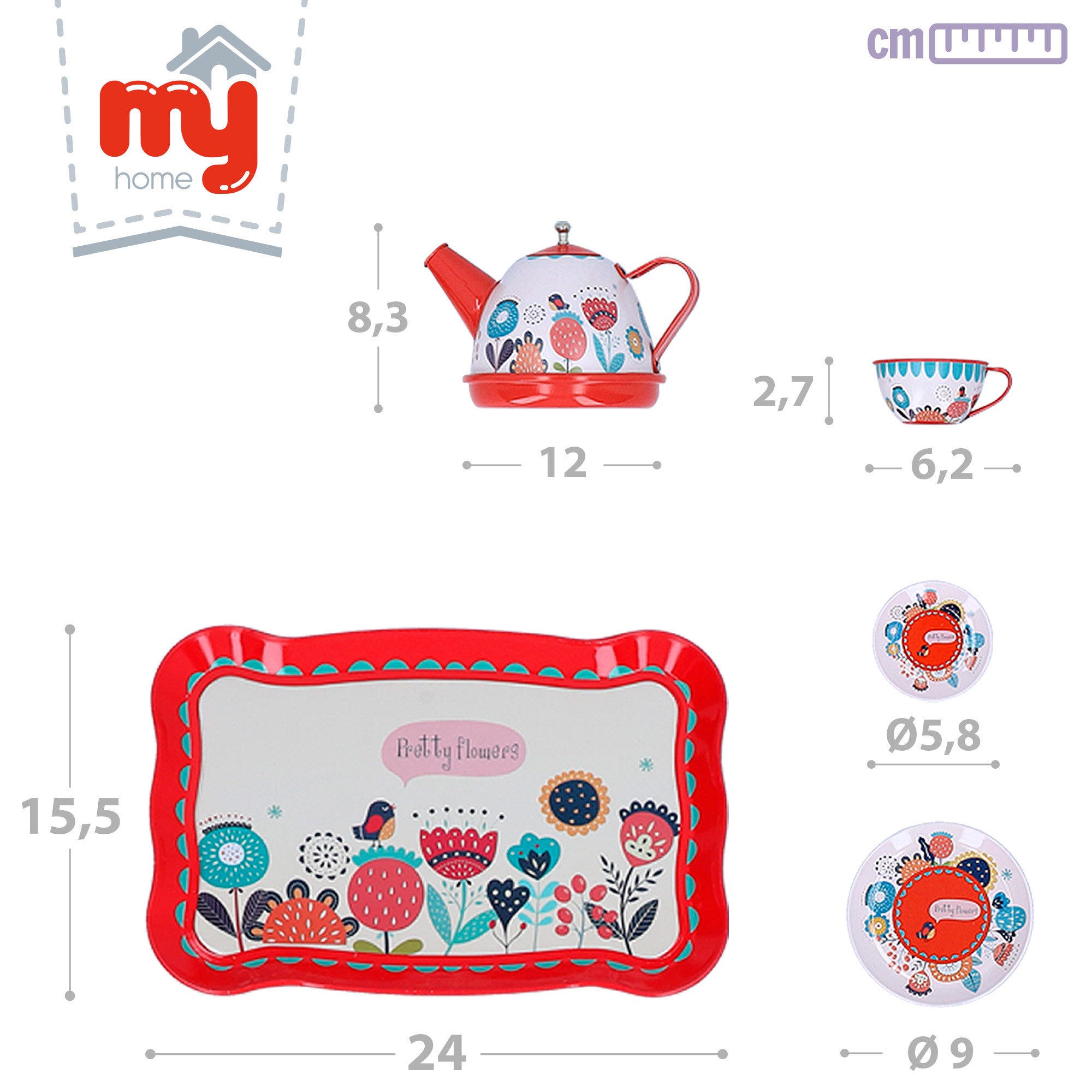 Utensilios cocina juego de té infantil en metal 15 piezas My Home