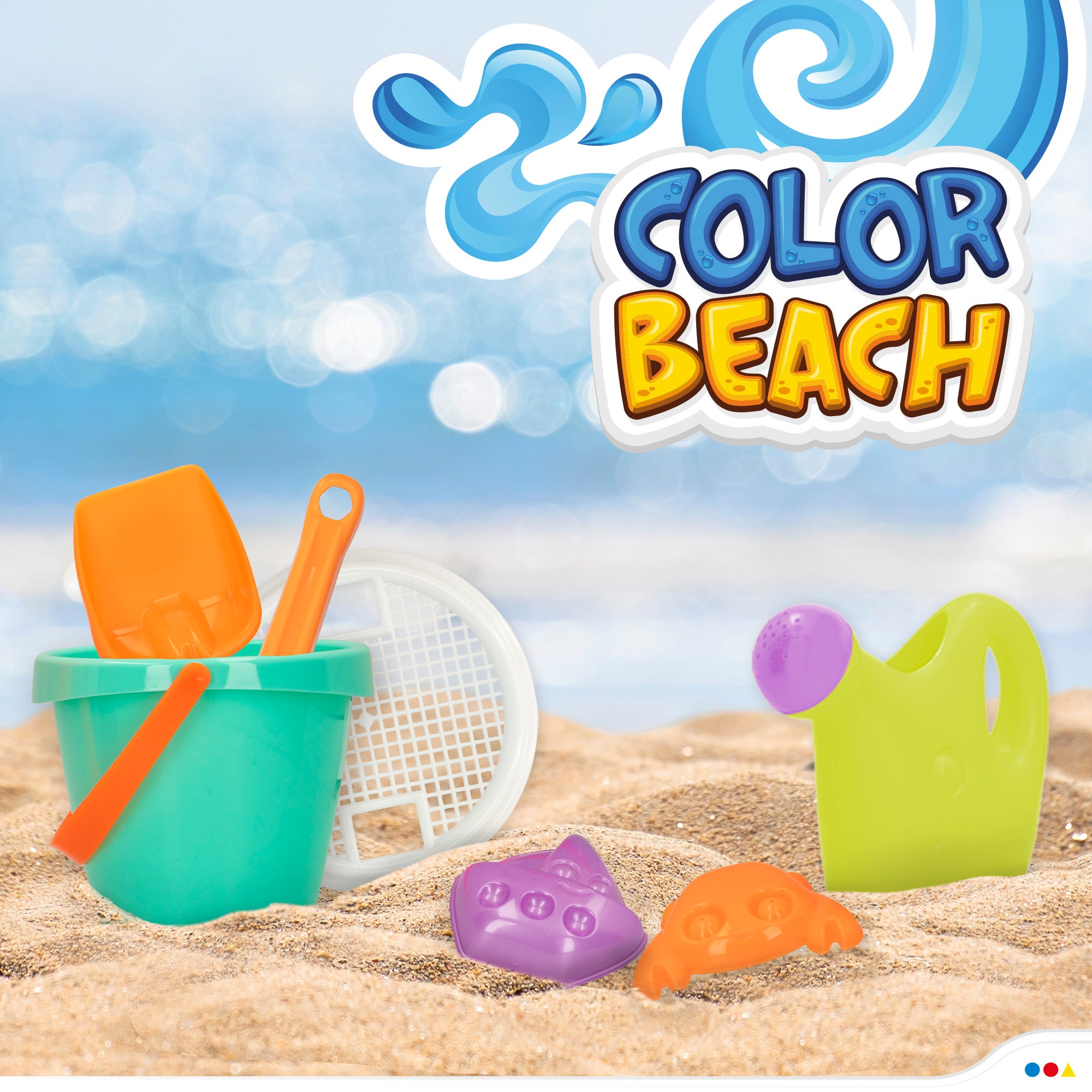 Set de playa con cubo y accesorios Color Beach