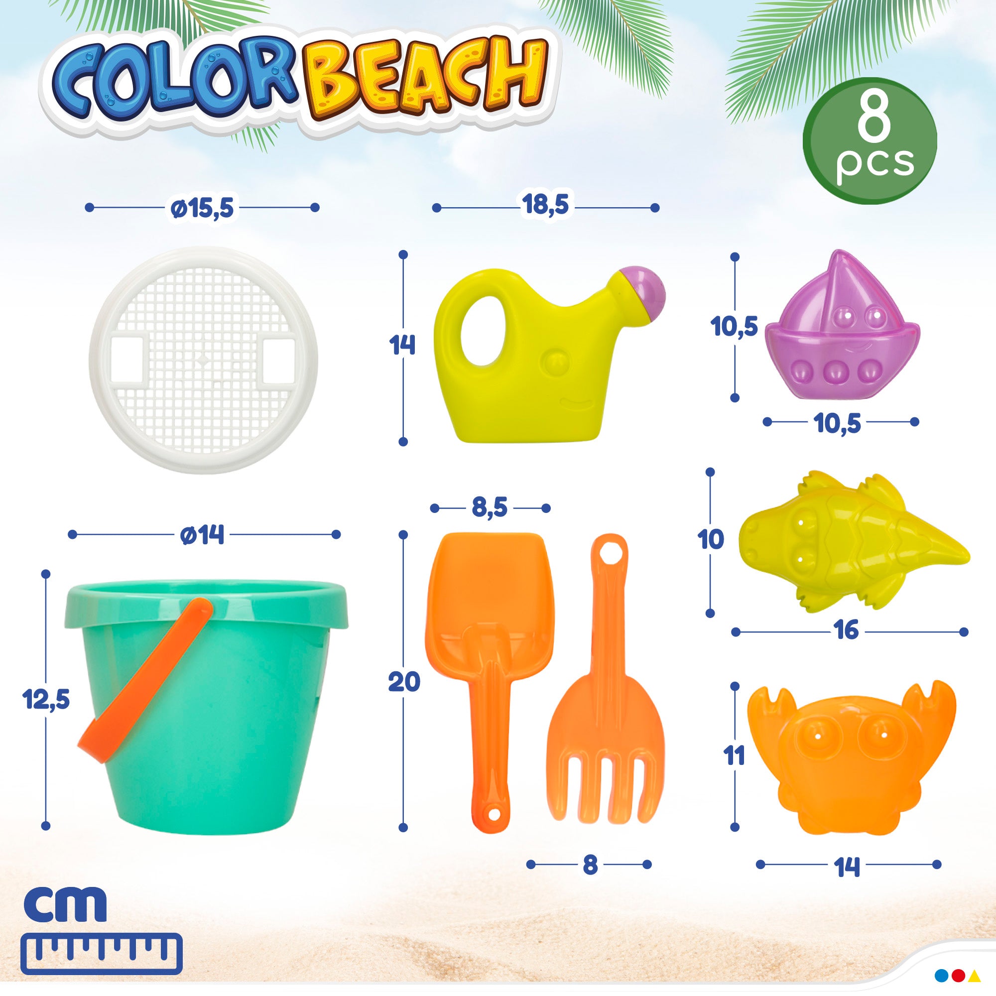 Set de playa con cubo y accesorios Color Beach