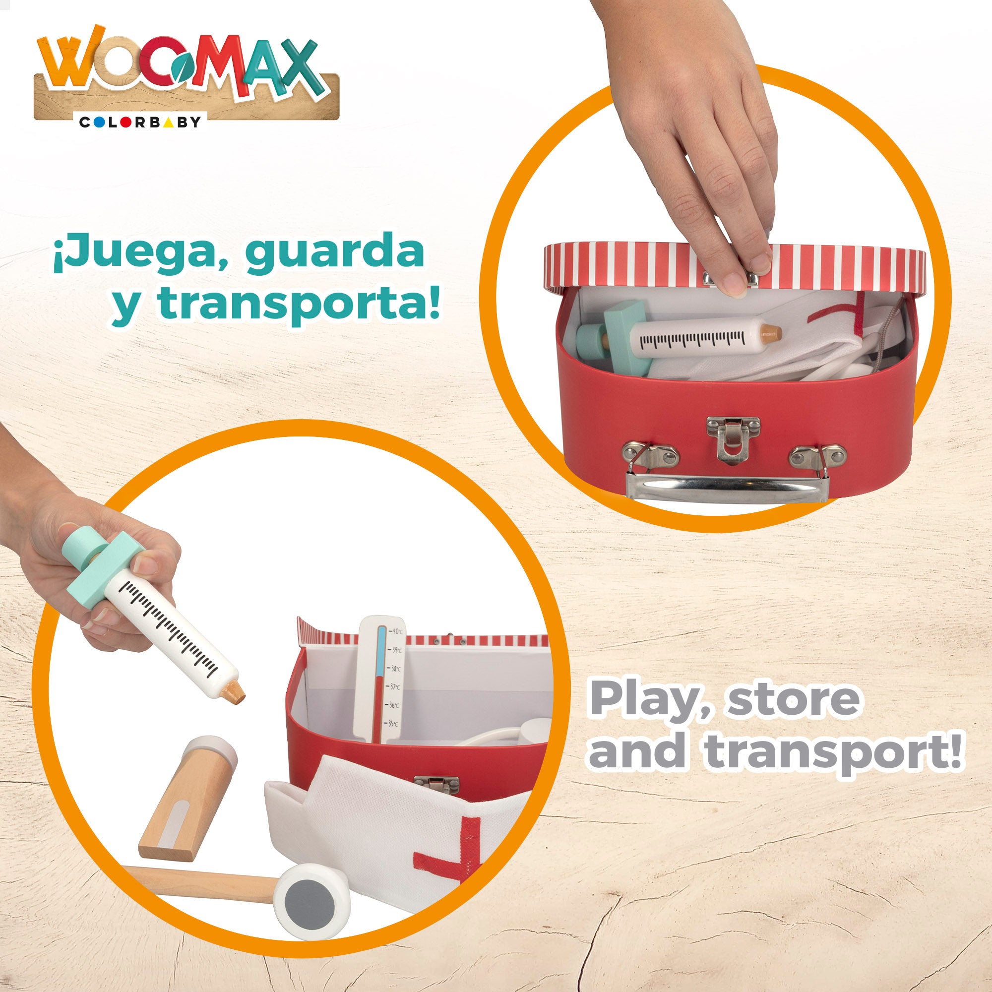 WOOMAX Botiquín de enfermero c/accesorios de madera