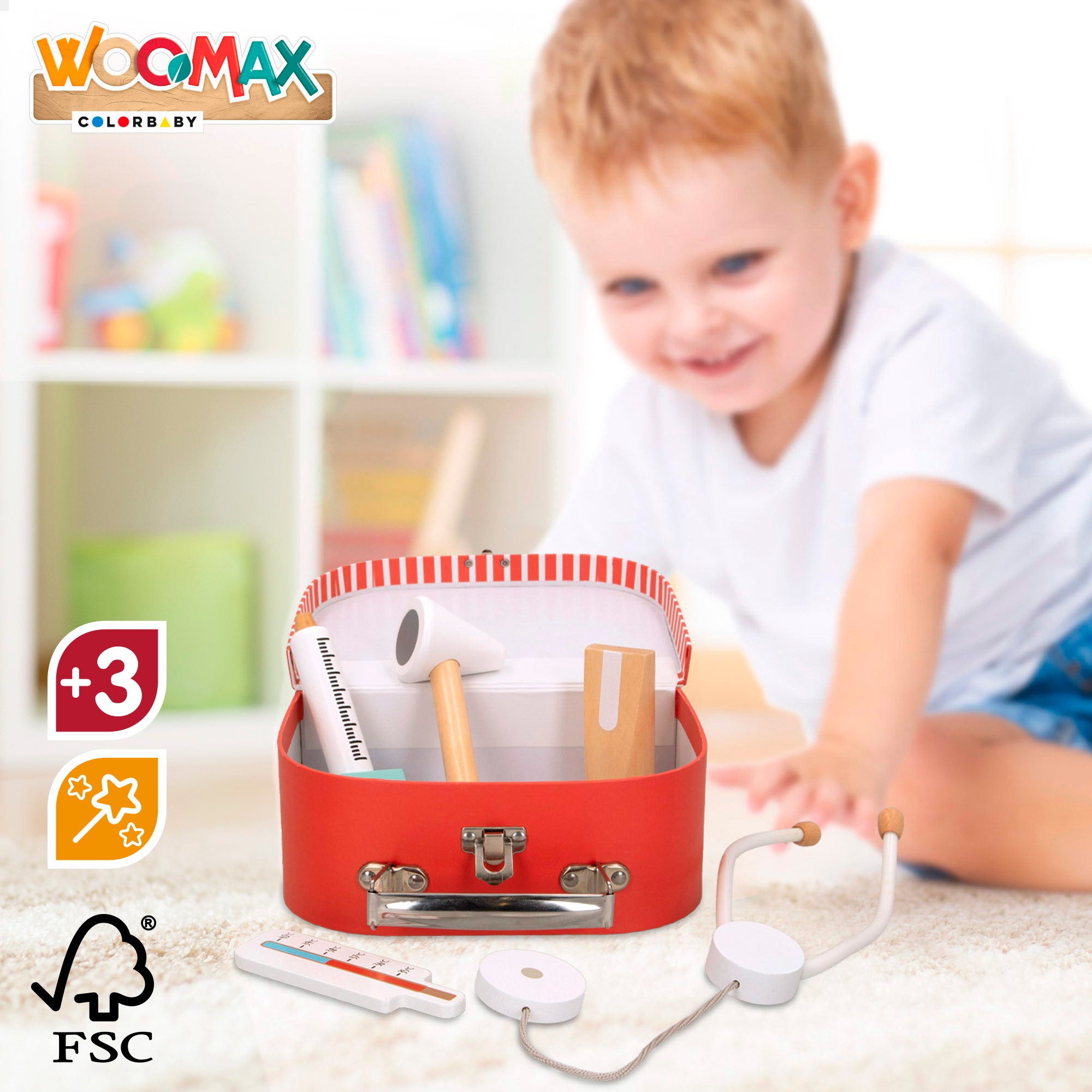 WOOMAX Botiquín de enfermero c/accesorios de madera