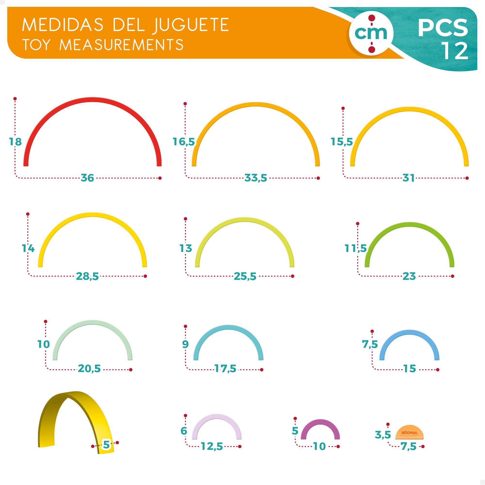 WOOMAX Juguete construcción de madera arcoíris XL