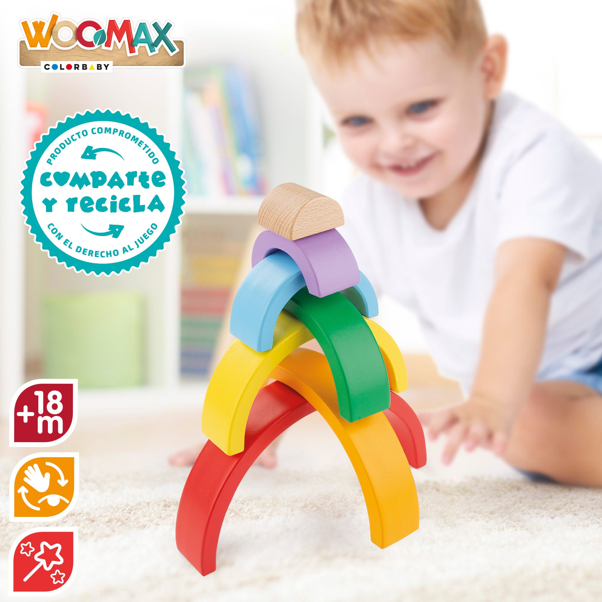 WOOMAX Juguete construcción de madera arcoíris