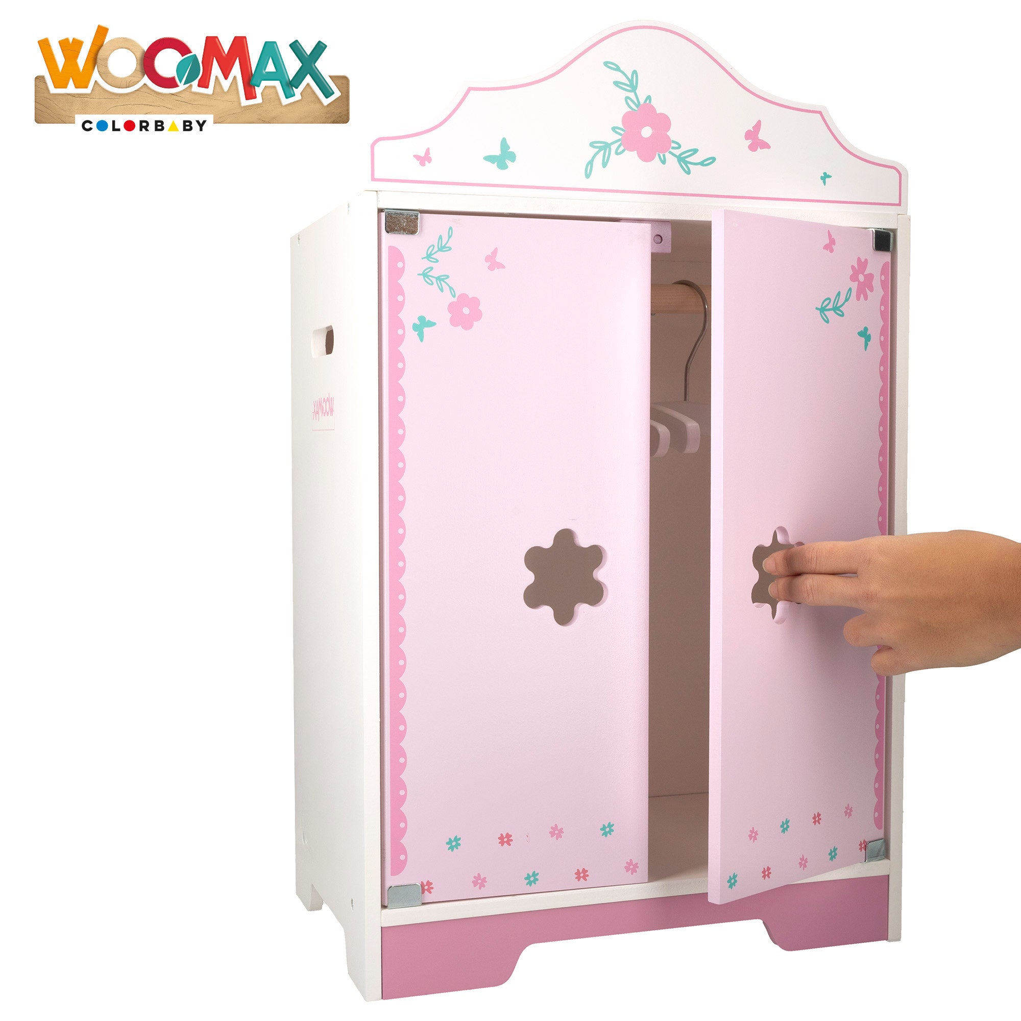 WOOMAX Armario de muñecas de madera con perchas