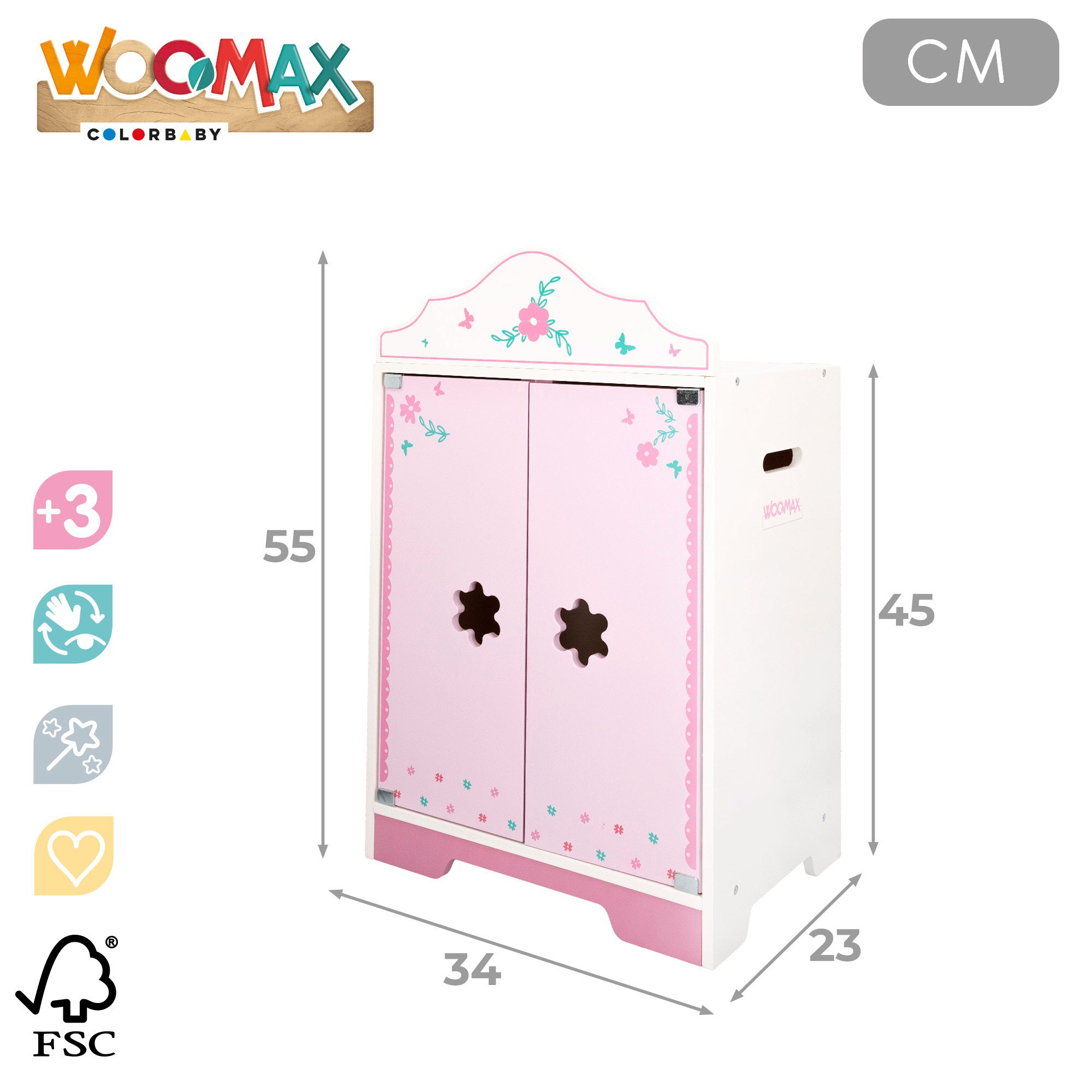 WOOMAX Armario de muñecas de madera con perchas