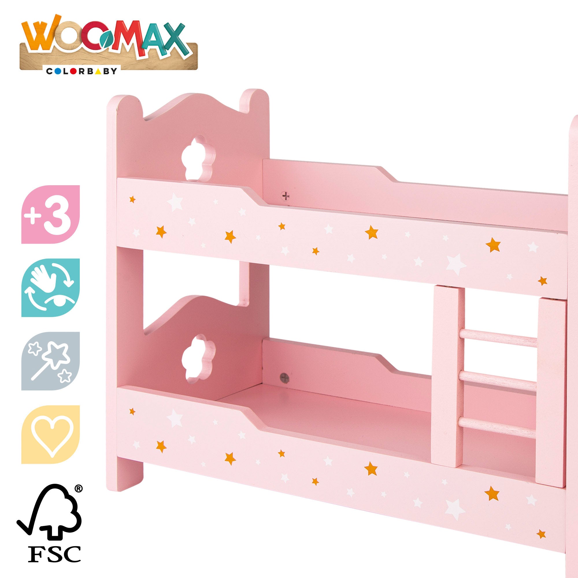 WOOMAX Litera de madera para muñecas