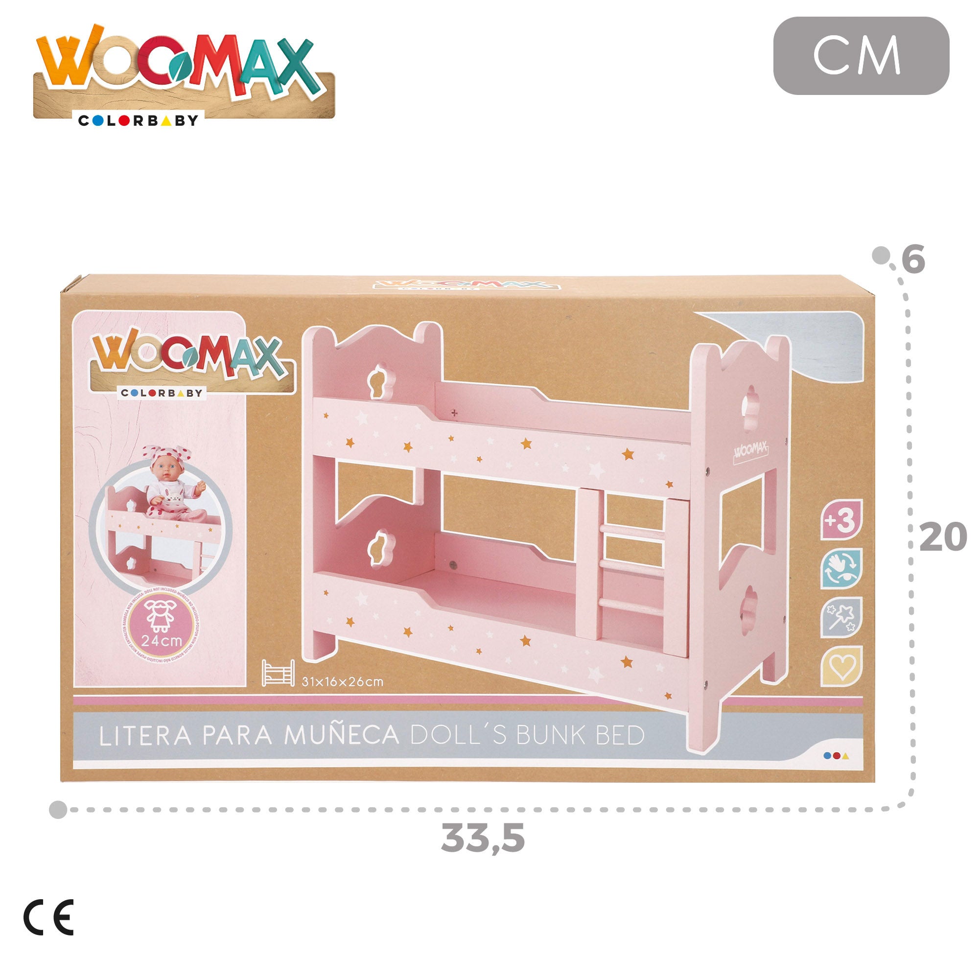 WOOMAX Litera de madera para muñecas