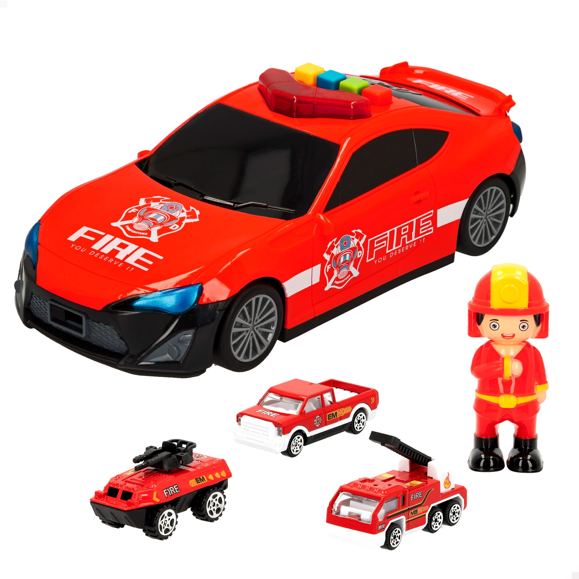 Coche de bomberos con portacoches Speed & Go
