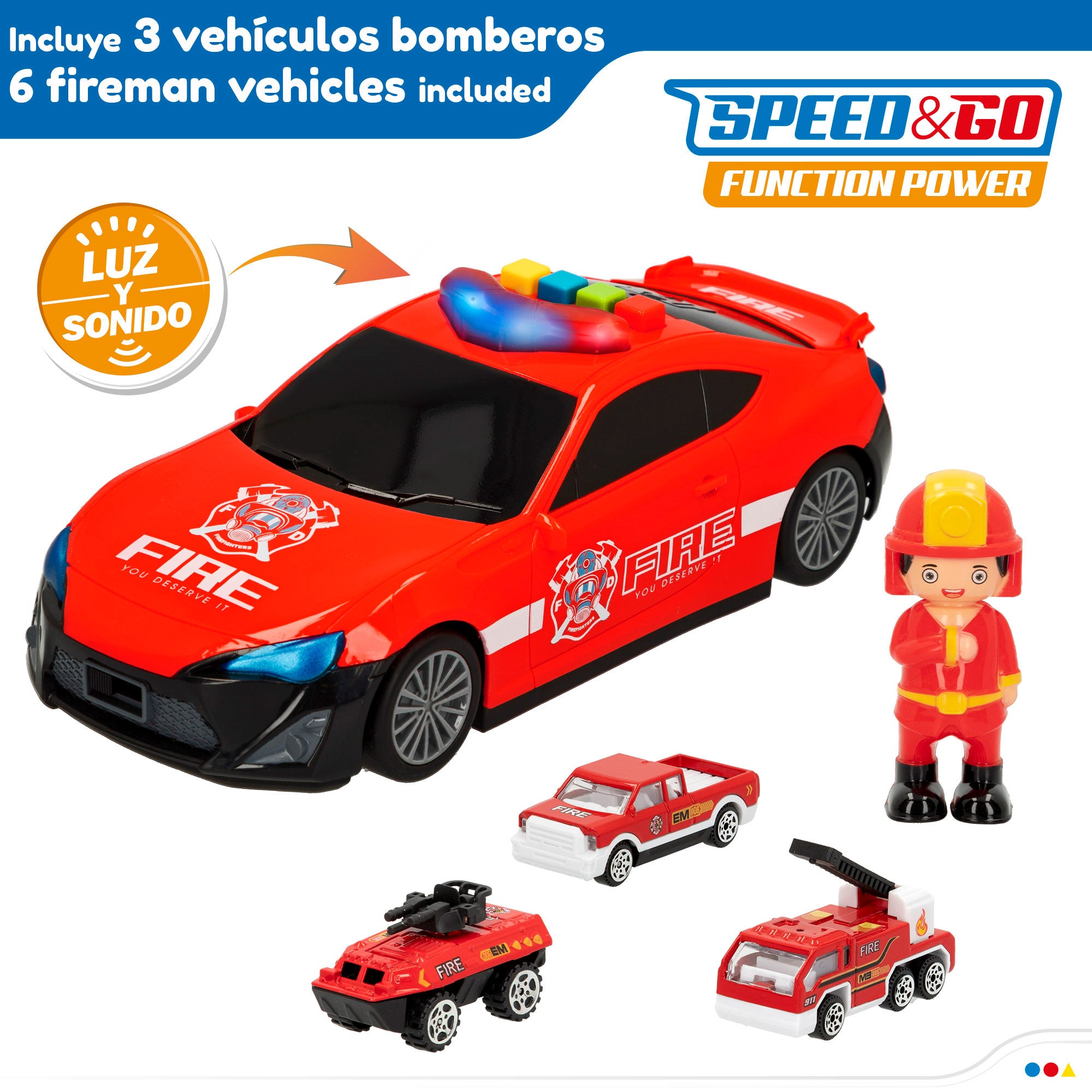 Coche de bomberos con portacoches Speed & Go