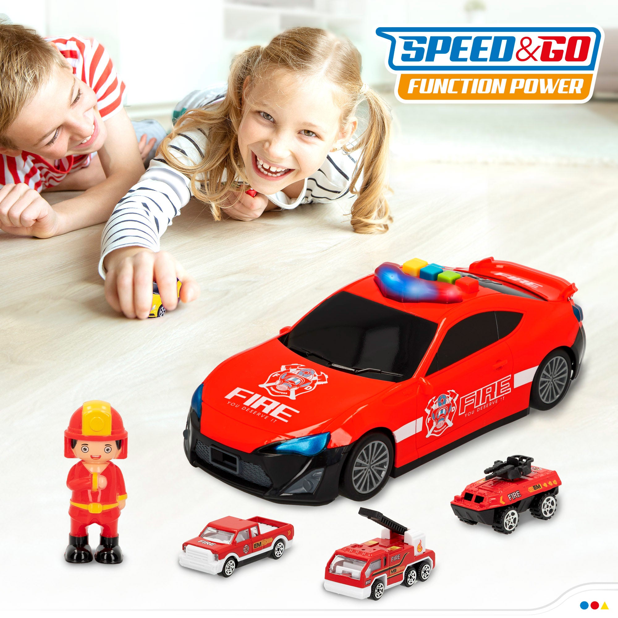 Coche de bomberos con portacoches Speed & Go