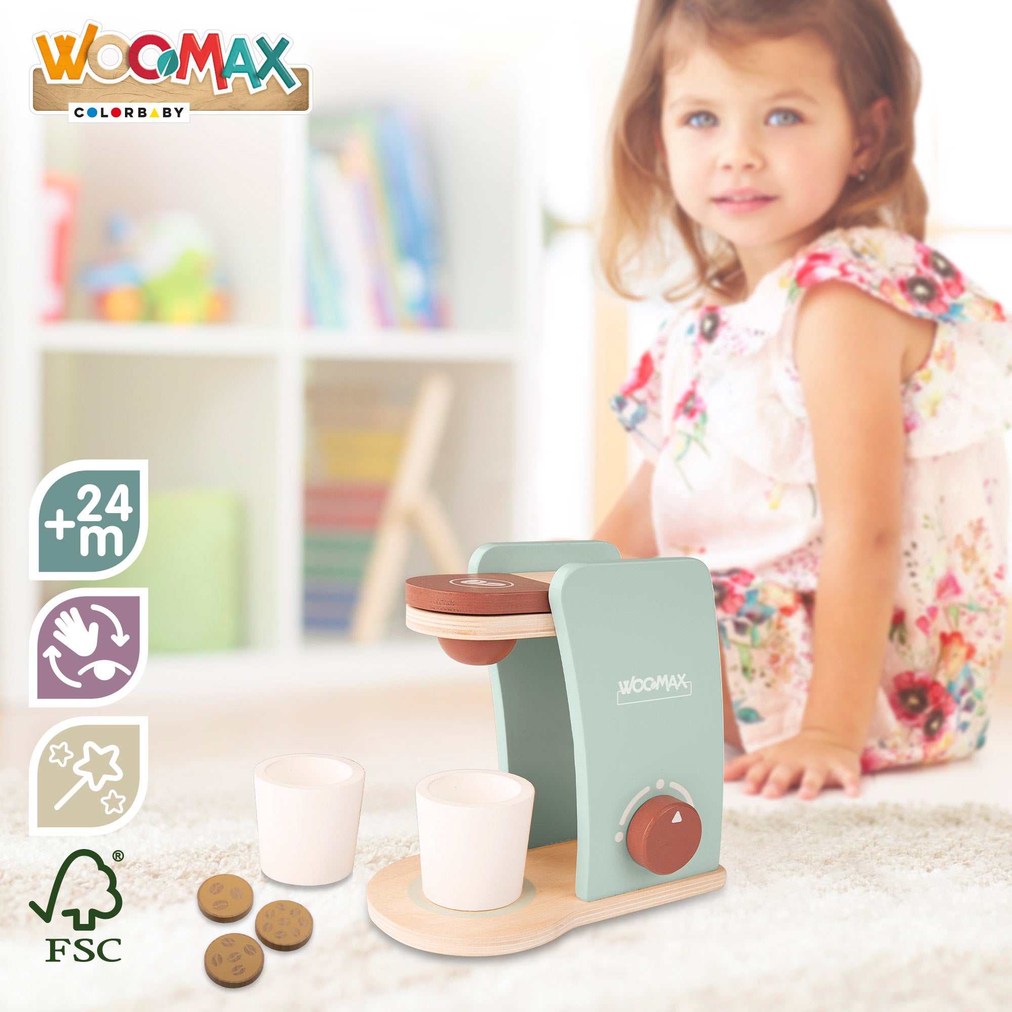 WOOMAX Cafetera de juguete de madera con accesorios