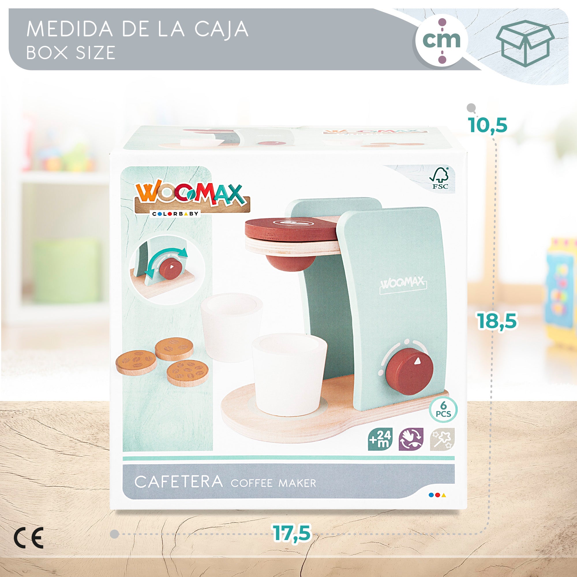 WOOMAX Cafetera de juguete de madera con accesorios