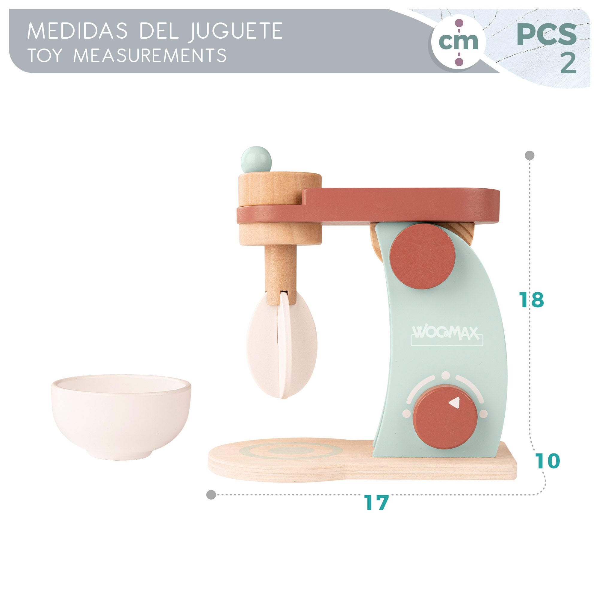 WOOMAX Batidora de madera juguete con accesorios