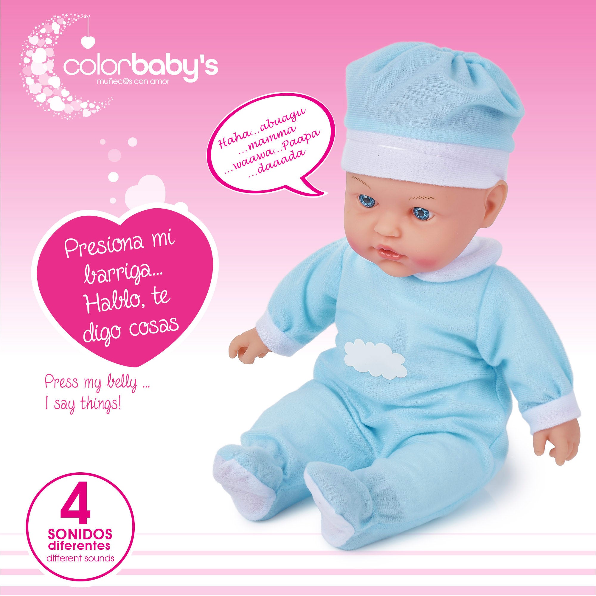 Muñeca bebé 42 cm con sonidos y accesorios Colorbaby's