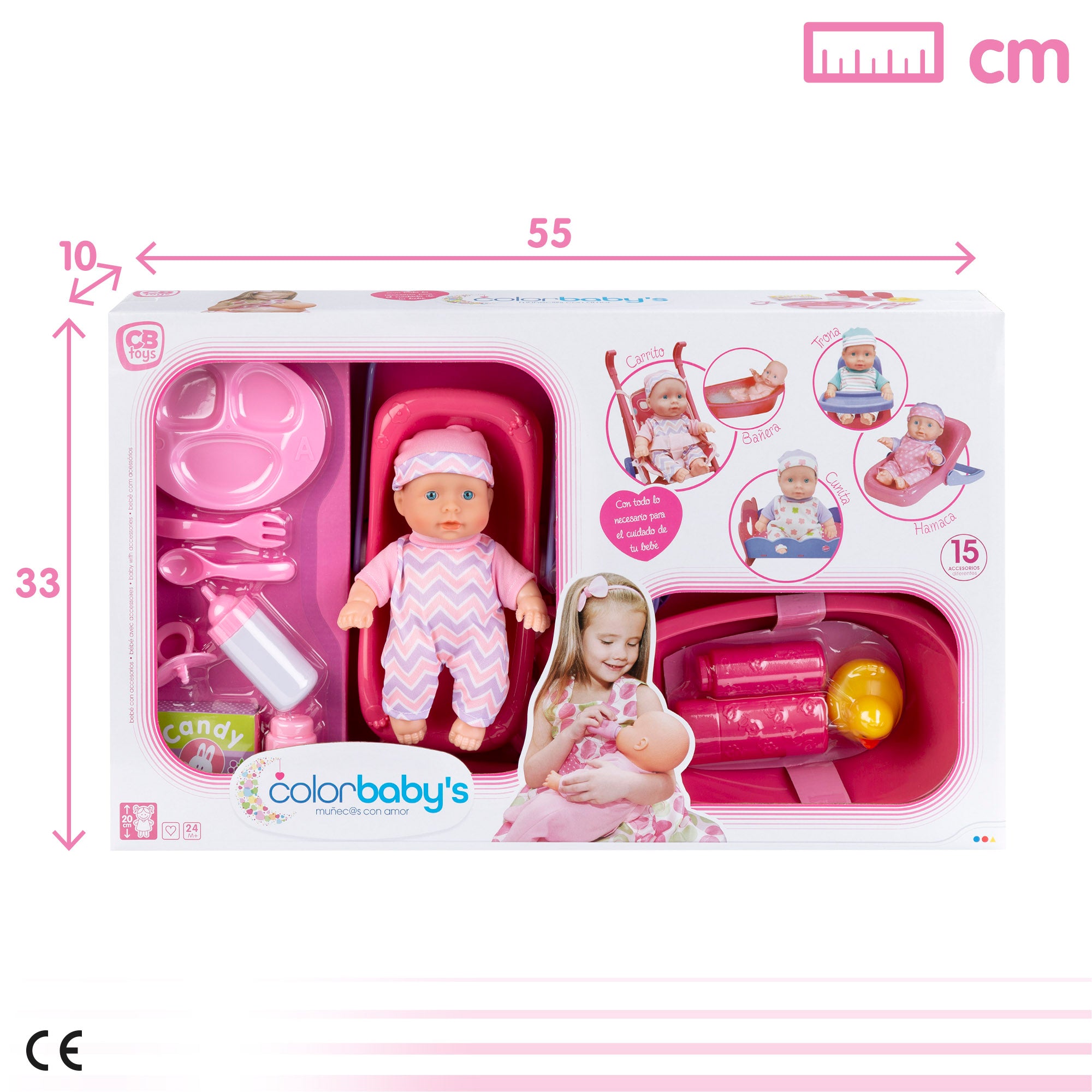 Set muñeca bebé de 20 cm con ropita y accesorios Colorbaby's