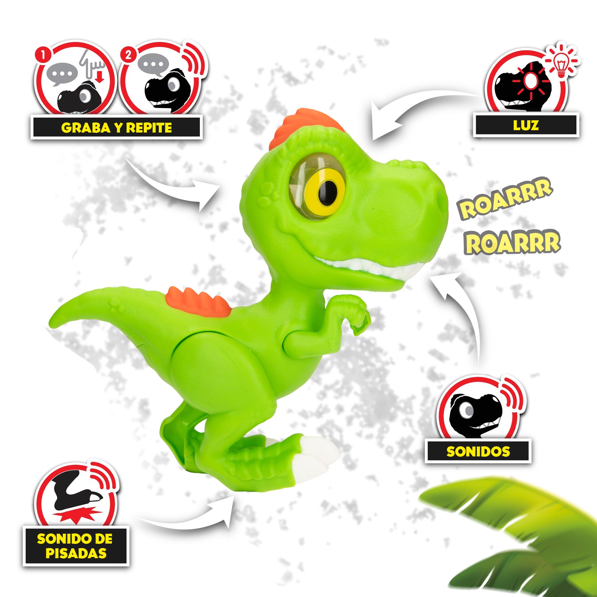 Dinosaurio juguete T-Rex con luz, sonido y grabación Dinos Unleashed