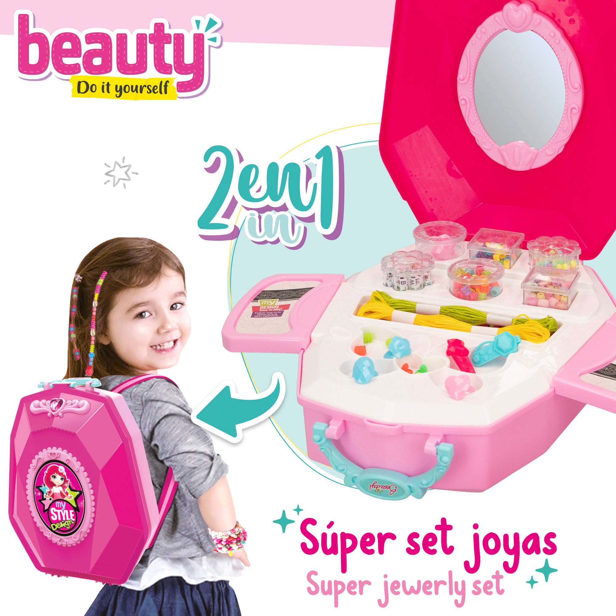 Set de peluquería y joyas 2 en 1 Beauty Fashion Girls