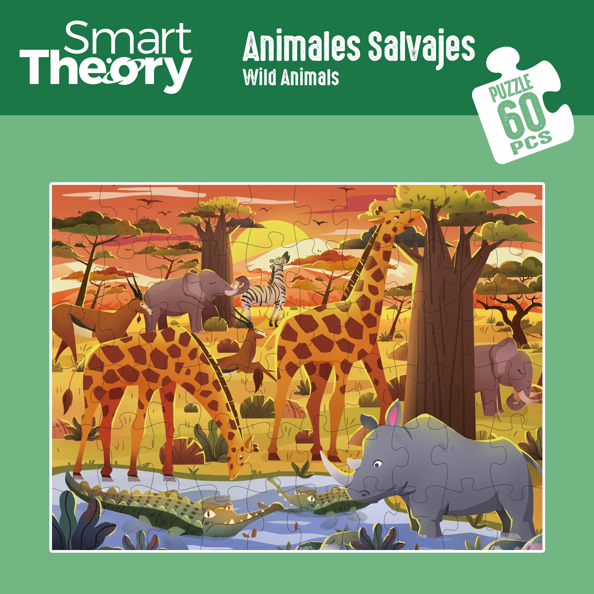 Puzzle animales salvajes 60 piezas grandes Smart Theory