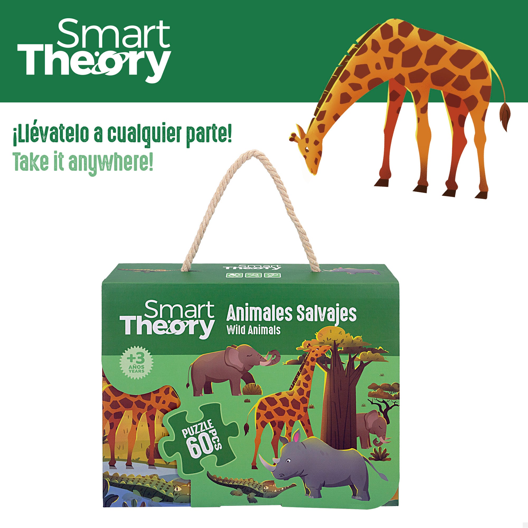 Puzzle animales salvajes 60 piezas grandes Smart Theory