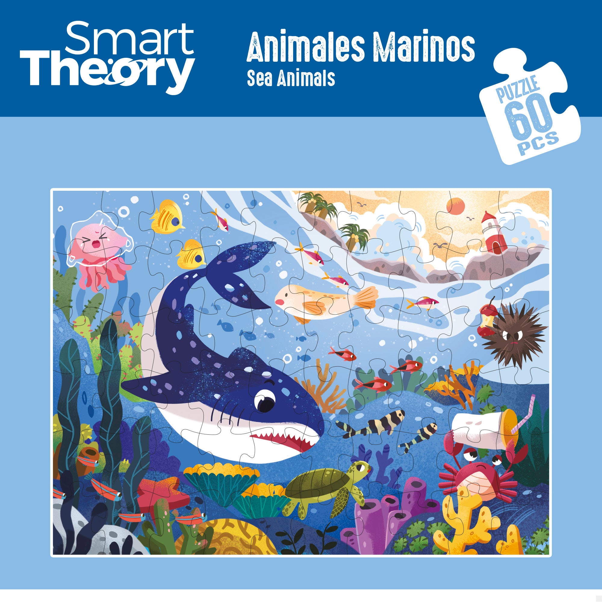 Puzzle animales marinos y contaminación 60 piezas grandes Smart Theory
