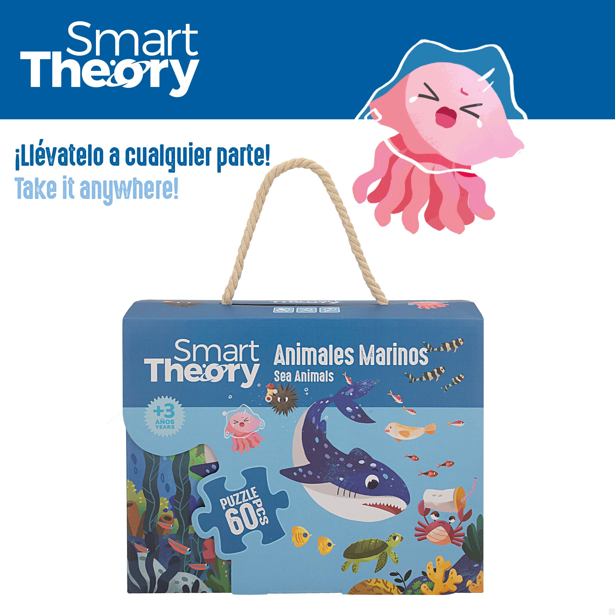 Puzzle animales marinos y contaminación 60 piezas grandes Smart Theory