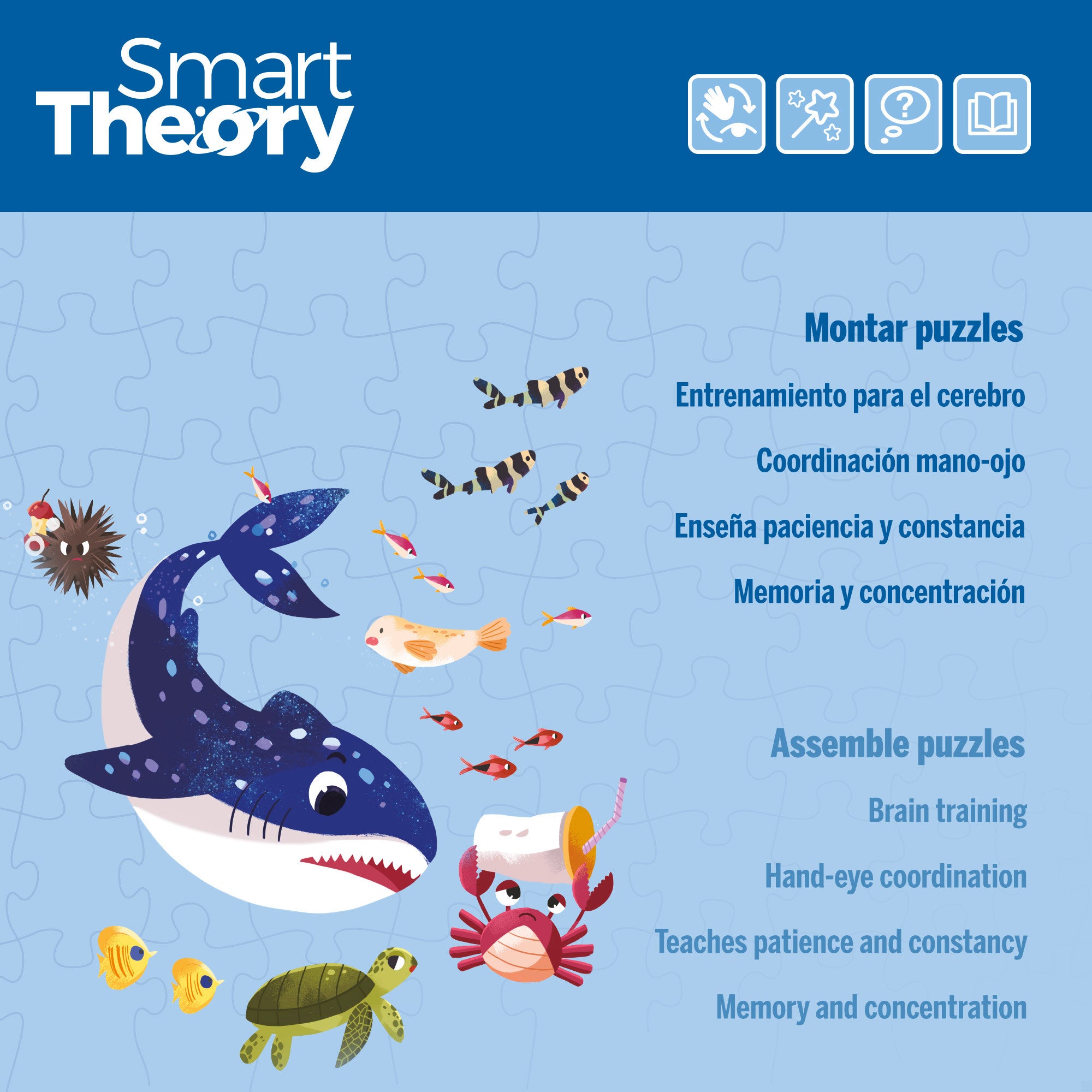 Puzzle animales marinos y contaminación 60 piezas grandes Smart Theory