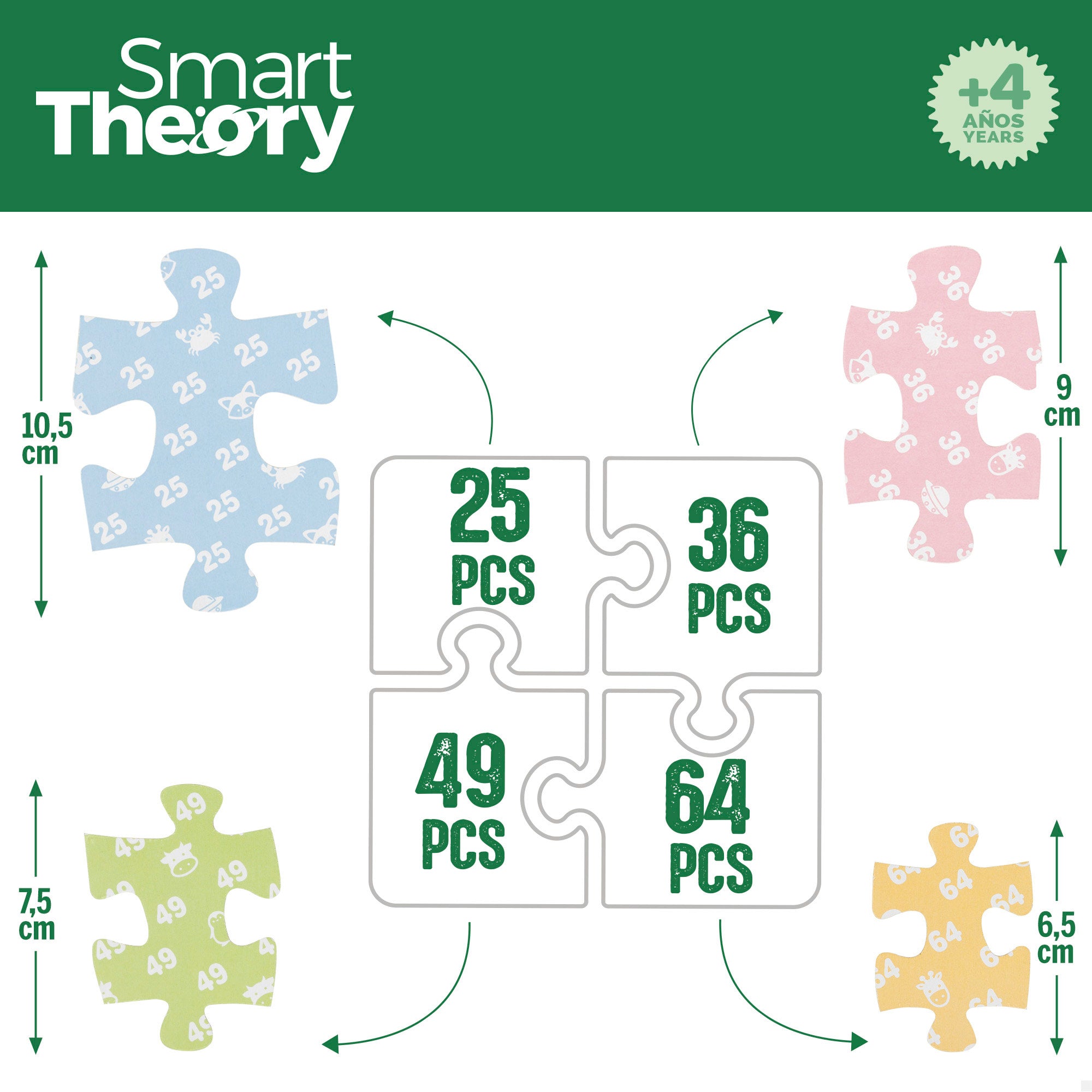 Puzzle granja 4 en 1 de 174 piezas grandes Smart Theory