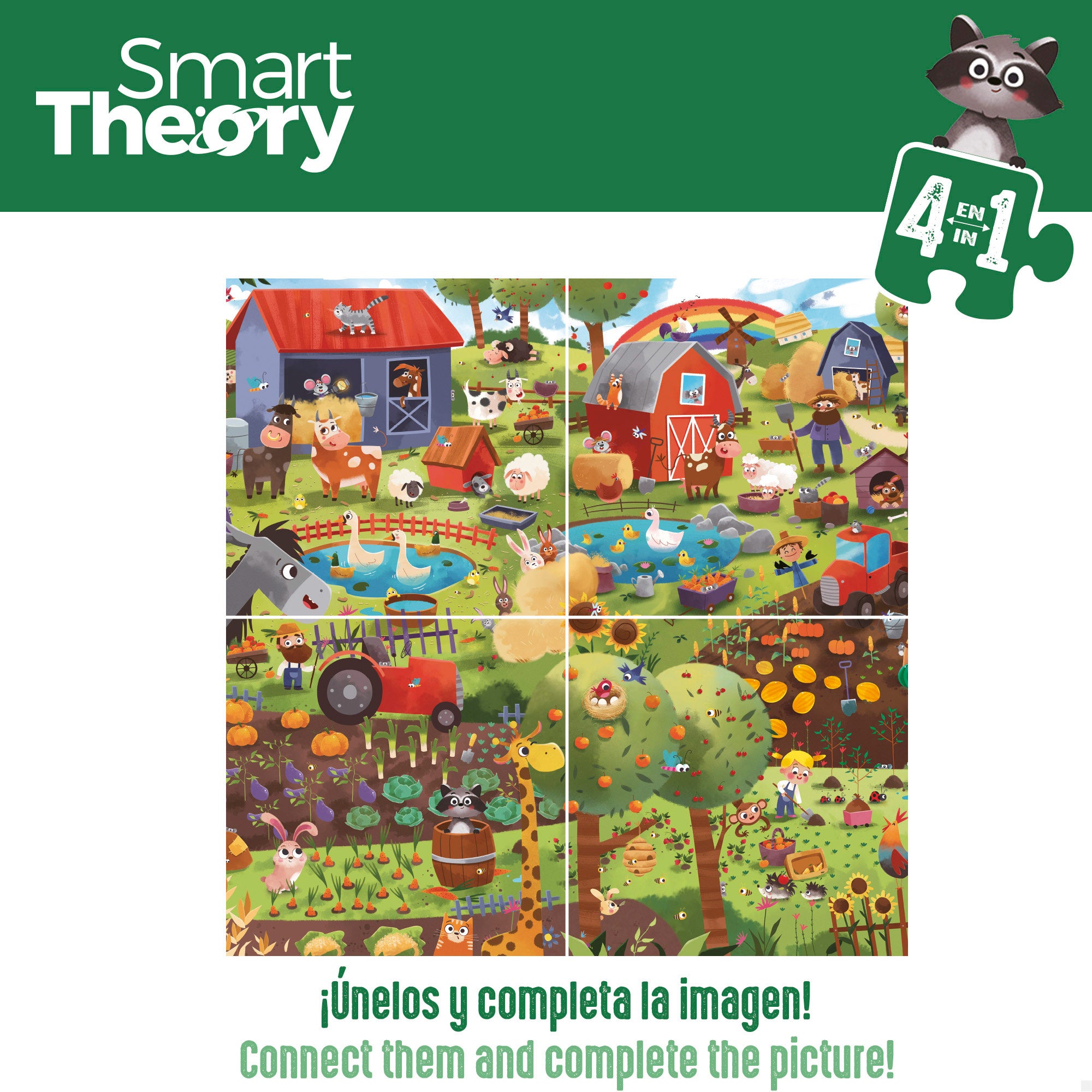 Puzzle granja 4 en 1 de 174 piezas grandes Smart Theory