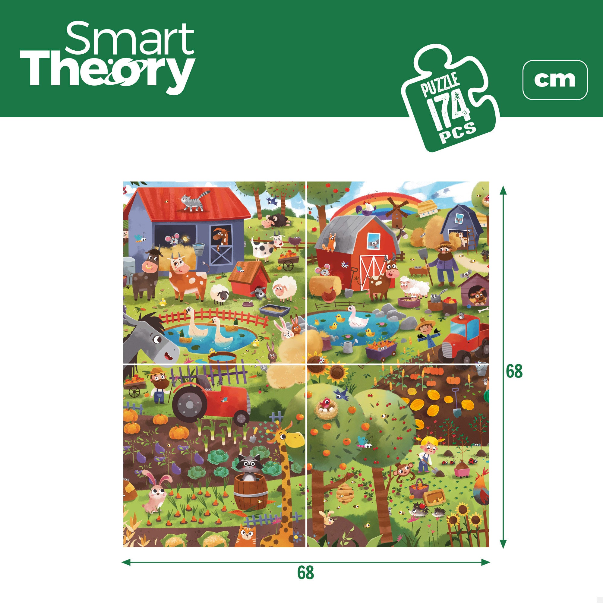 Puzzle granja 4 en 1 de 174 piezas grandes Smart Theory