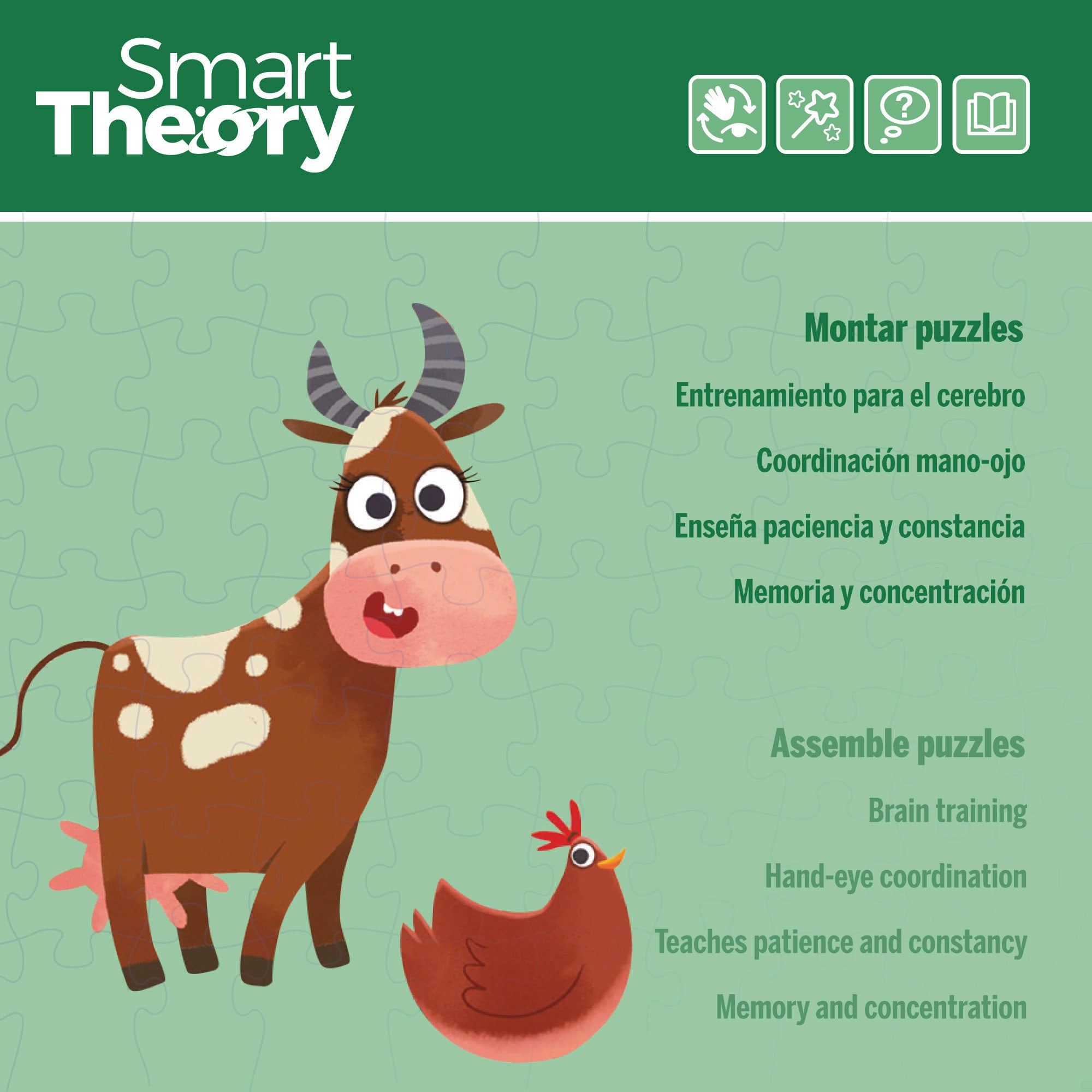 Puzzle granja 4 en 1 de 174 piezas grandes Smart Theory