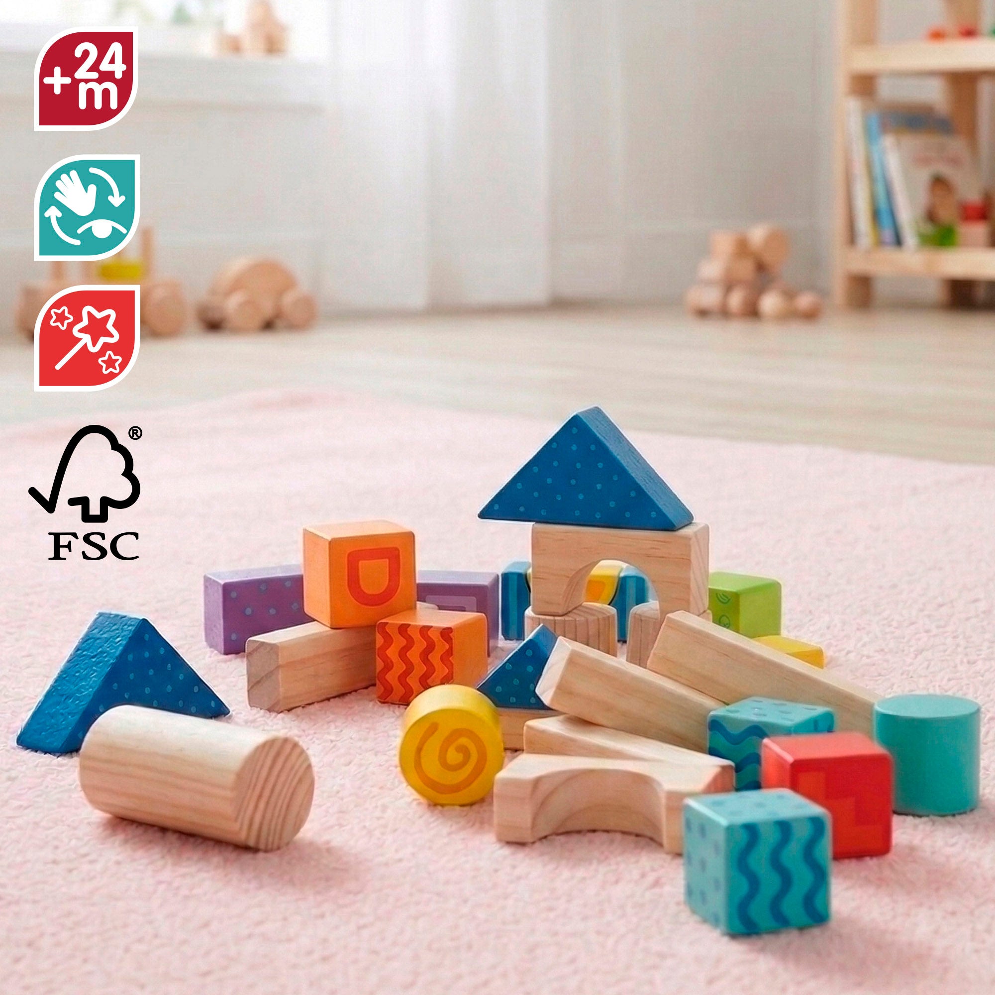 WOOMAX Juego de bloques de madera 50 piezas