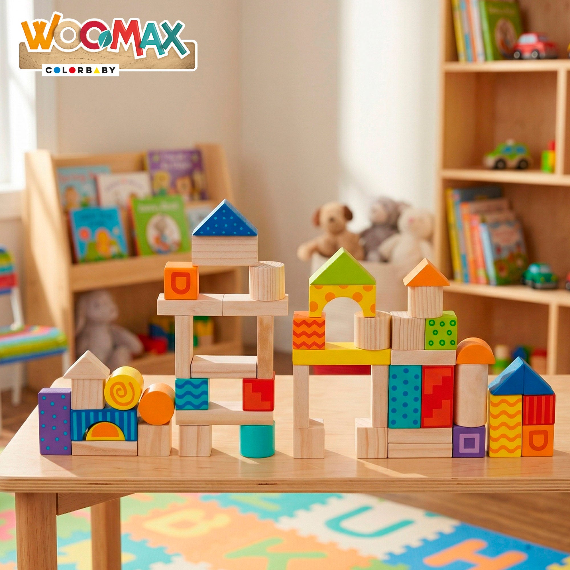 WOOMAX Juego de bloques de madera 50 piezas
