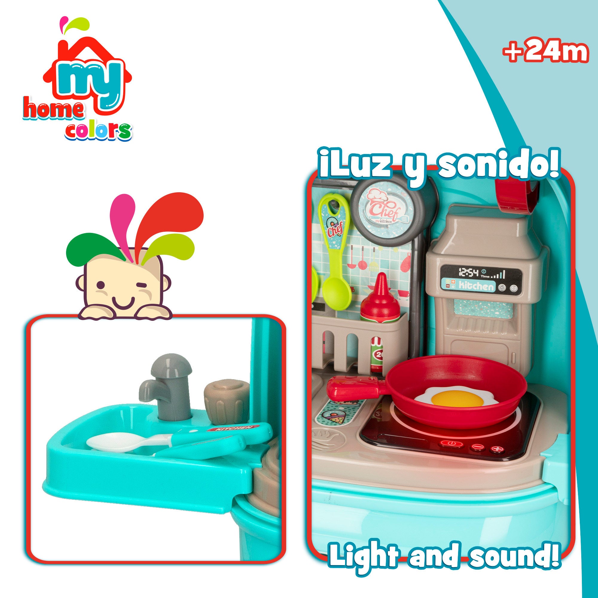 Cocina de juguete portátil 2 en 1 con luz y sonido My Home Colors