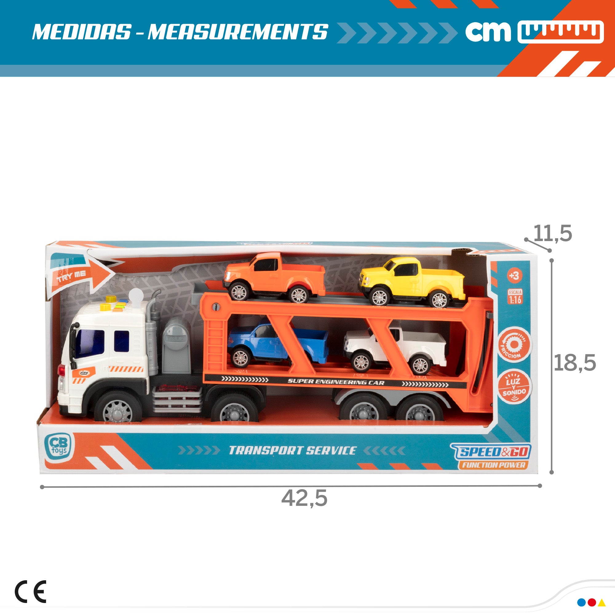 Camión portacoches fricción con luz y sonido Speed & Go