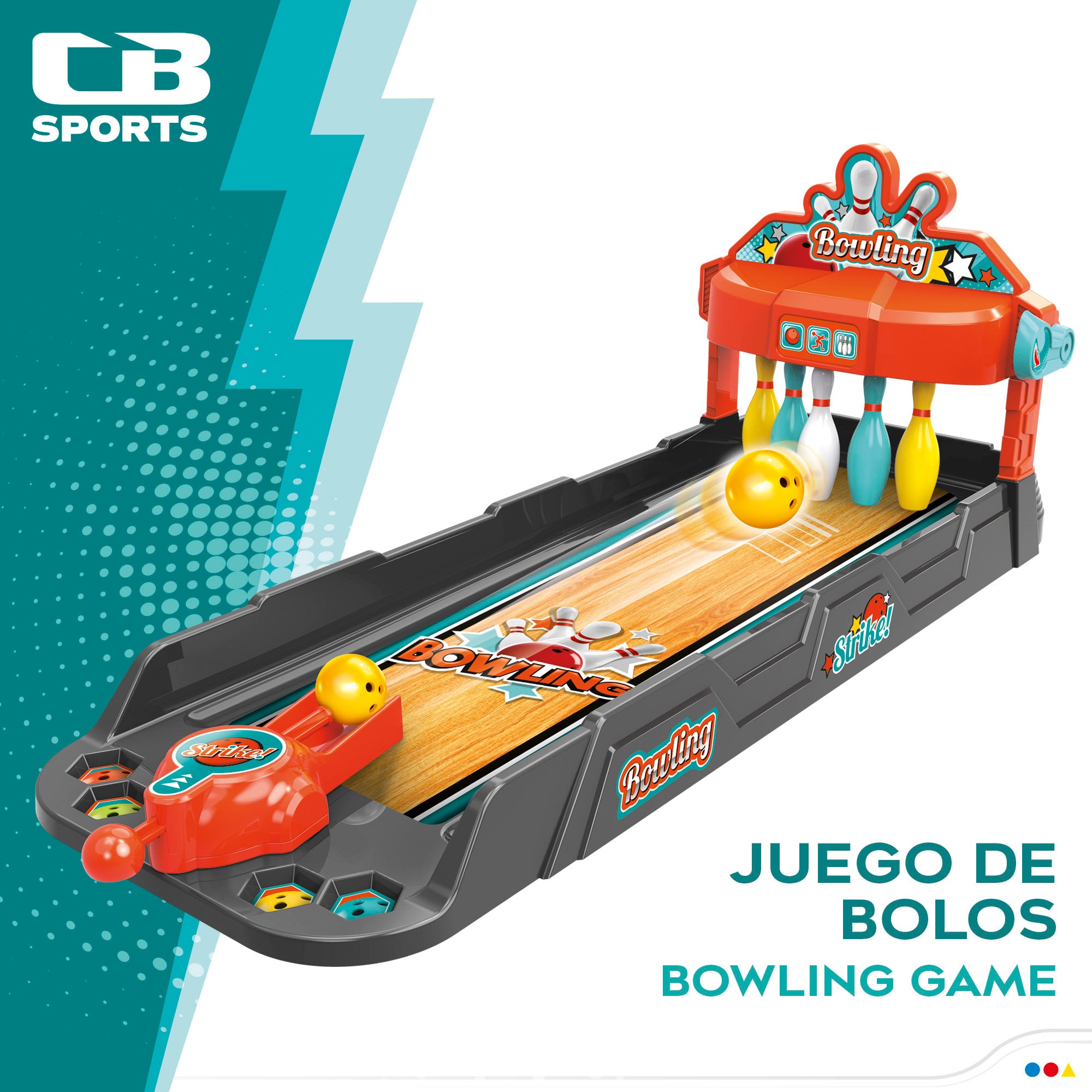 Pista de bolos de juguete con lanzador y 3 bolas CB Sports