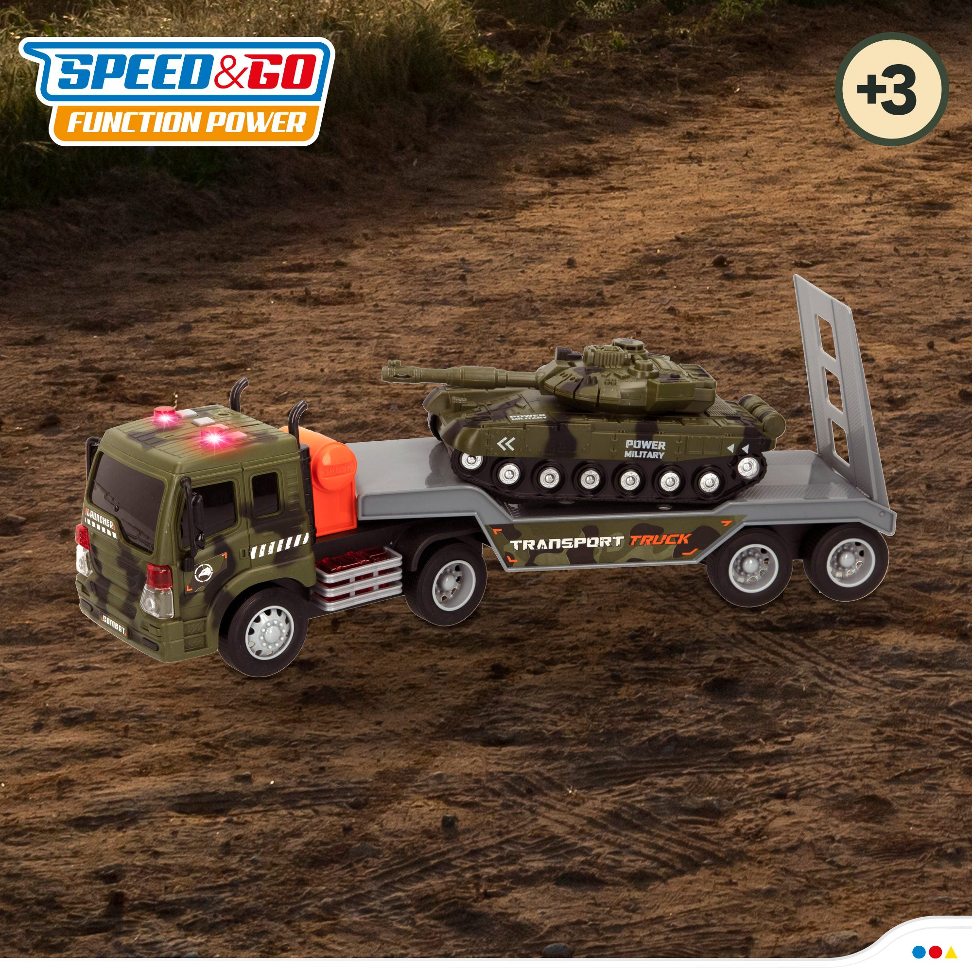 Camión de juguete portacoches militares con luz y sonido Speed & Go