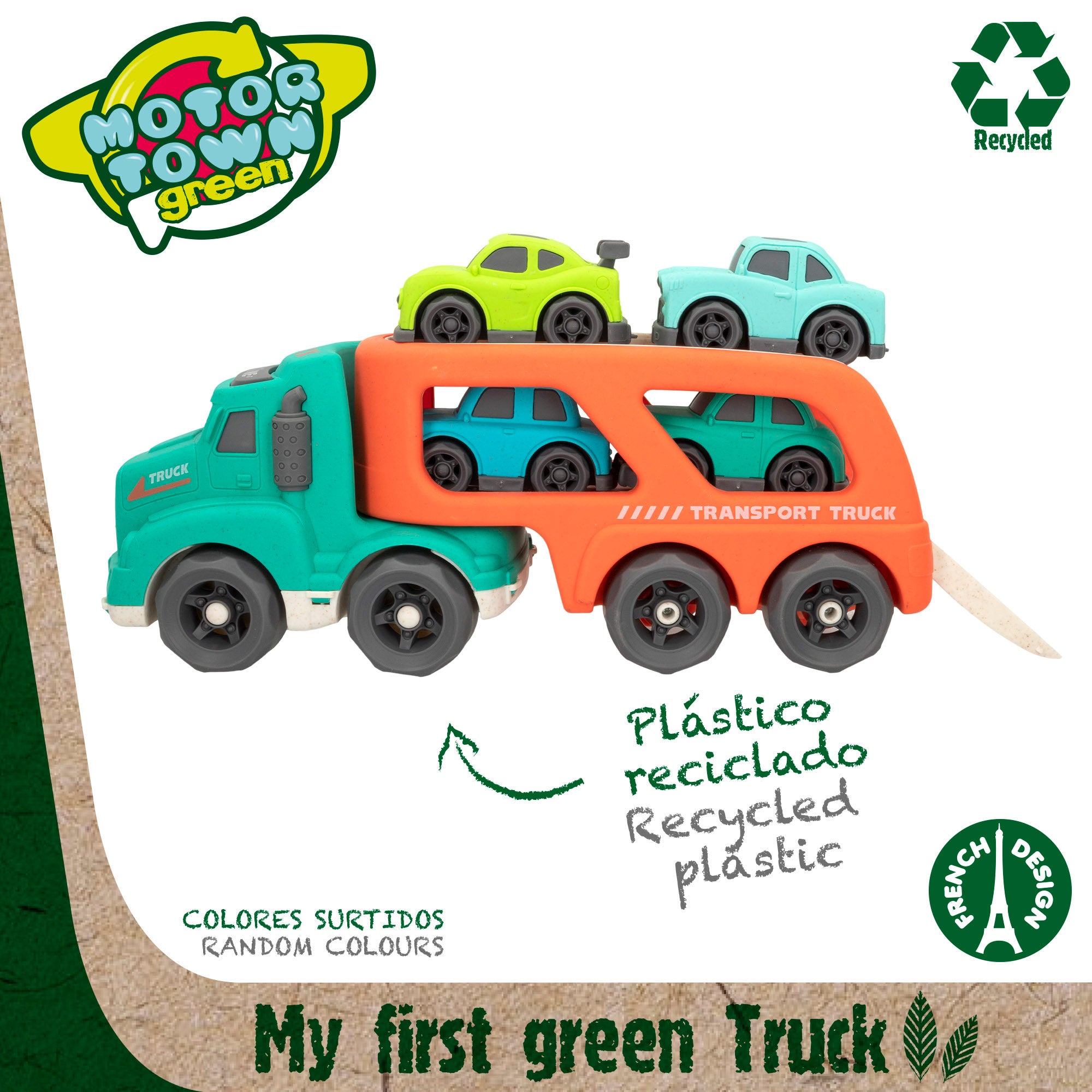 Motor Town Green Camión de juguete portacoches con luz y sonido