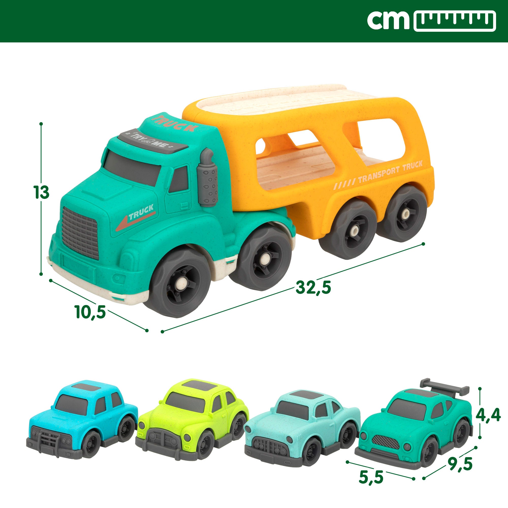 Motor Town Green Camión de juguete portacoches con luz y sonido